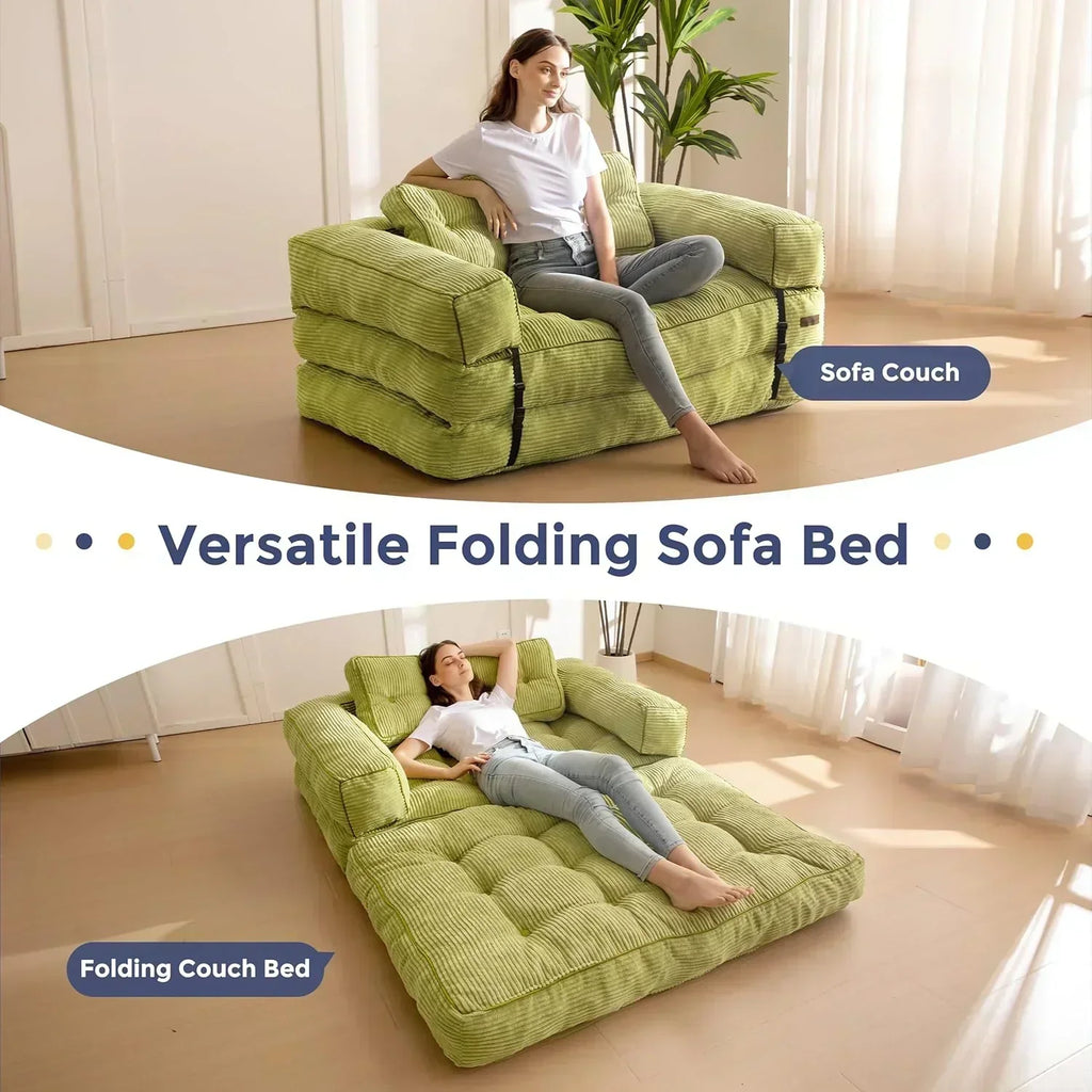 Folding Sofa Bed L-Shaped Convertible Sofa Bed with Armrests and Pillows wourant