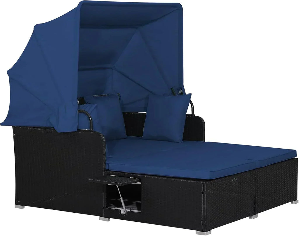 RELAX4LIFE Patio Outdoor Daybed with Canopy Wicker Sunbed Cushions 4 Pillows wourant