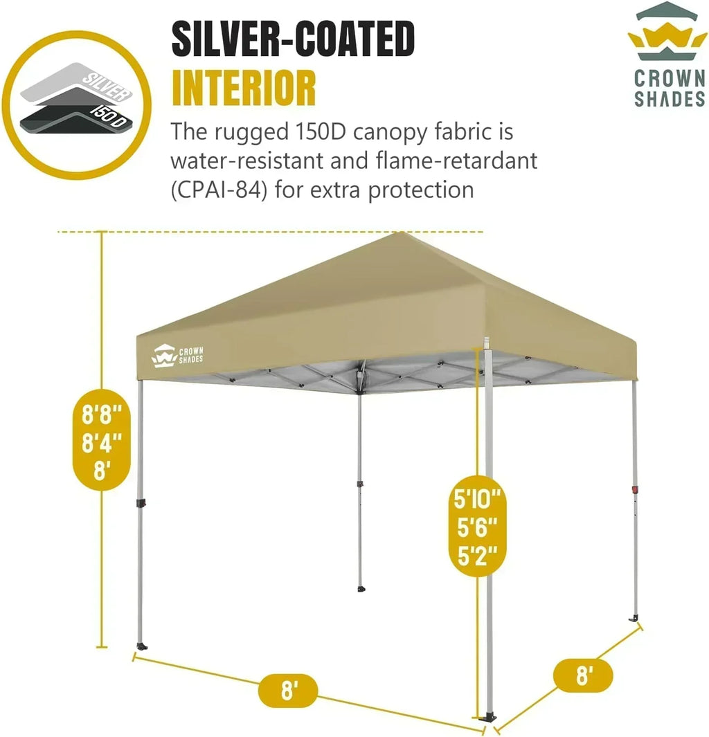 10x10 Pop-Up Awning One-Click Installation Beach Tent Outdoor Sunshade Silver Coated Top wourant