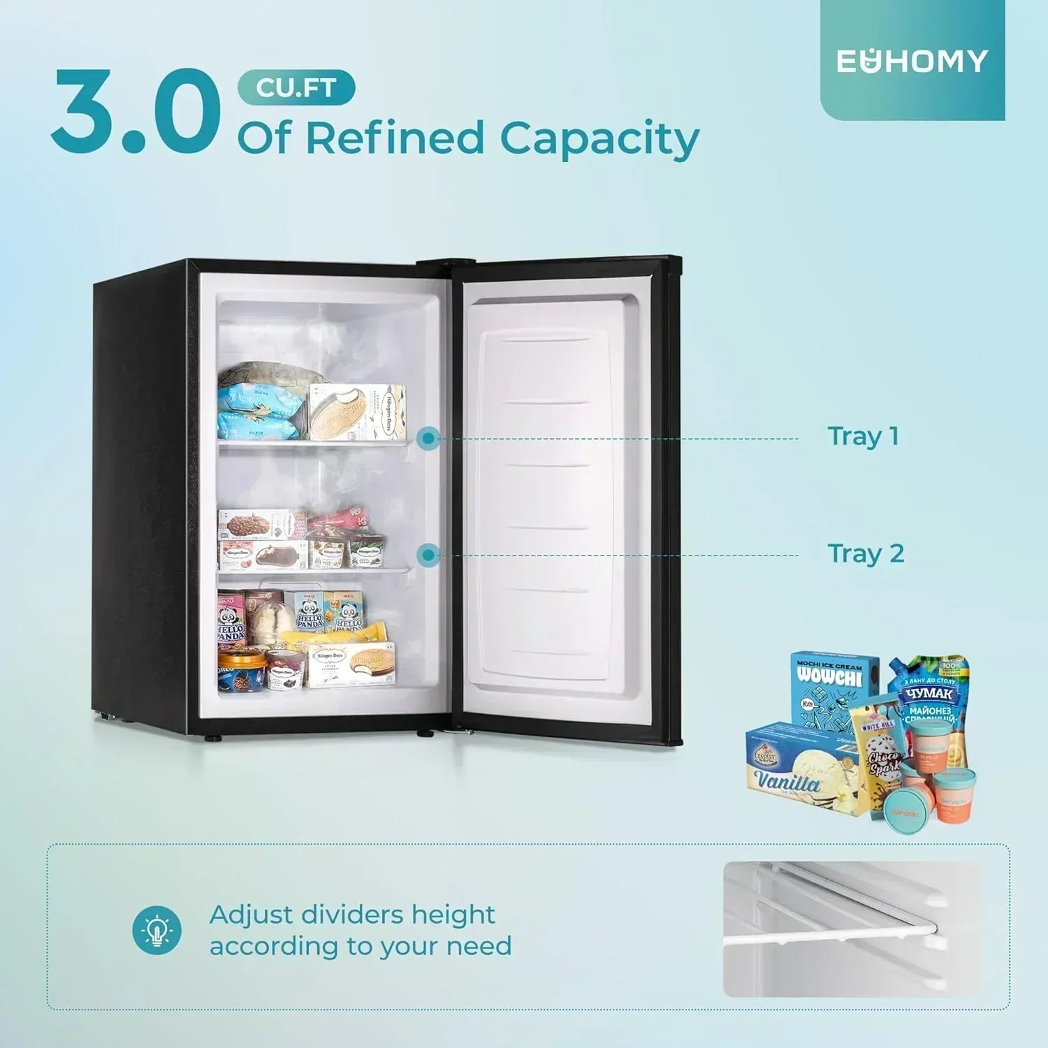 Upright freezer 3.0Cubic Feet Single Door Compact Mini Freezer with Reversible Door Small freezer wourant