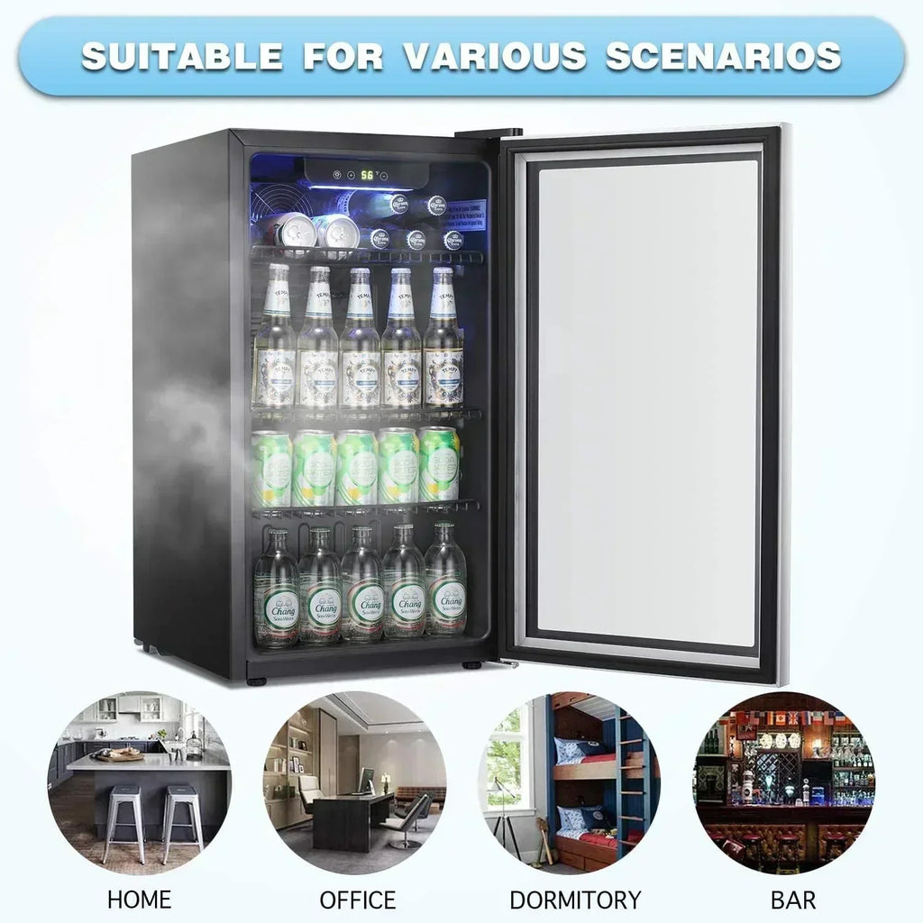 Antarctic Star Beverage Refrigerator Cooler 68 Can Mini Fridge with Glass Door for Beer Drinks Wine wourant