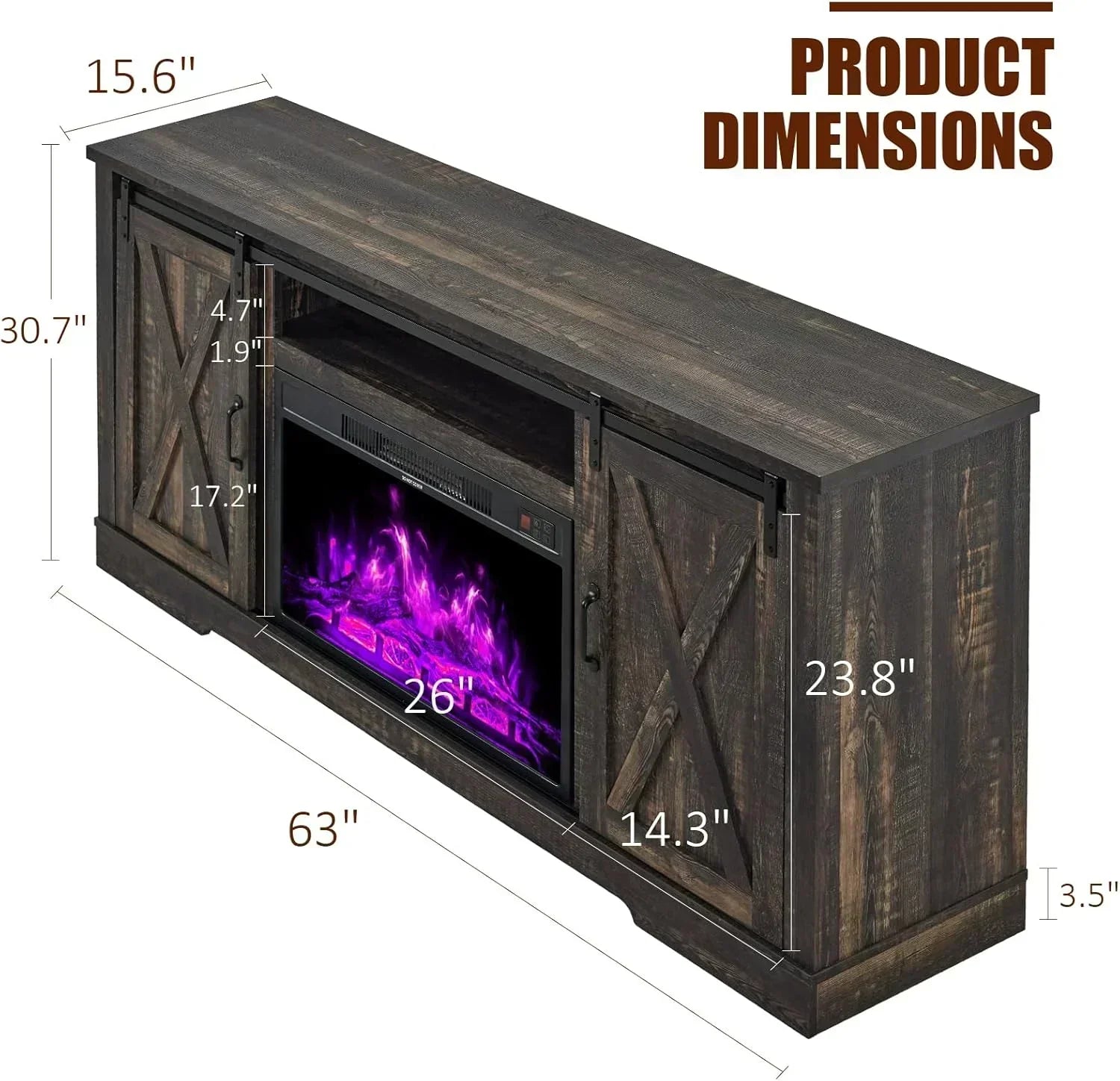 AMERLIFE Fireplace TV Stand with Sliding Barn Door  Farmhouse 63" Fireplace Entertainment Center wourant