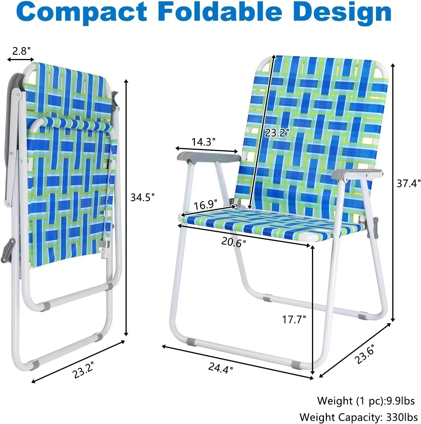 VINGLI Patio Lawn Webbed Folding Chairs Set of 2 Outdoor Beach Portable Lawn Chair wourant