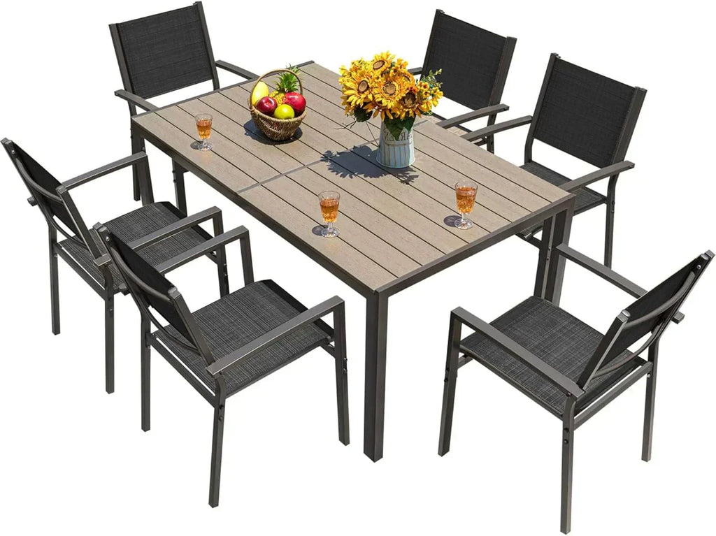 Homall Patio Dining Set 7 Pieces Outdoor Furniture Table and 6 Textilene Chairs Light Grey wourant