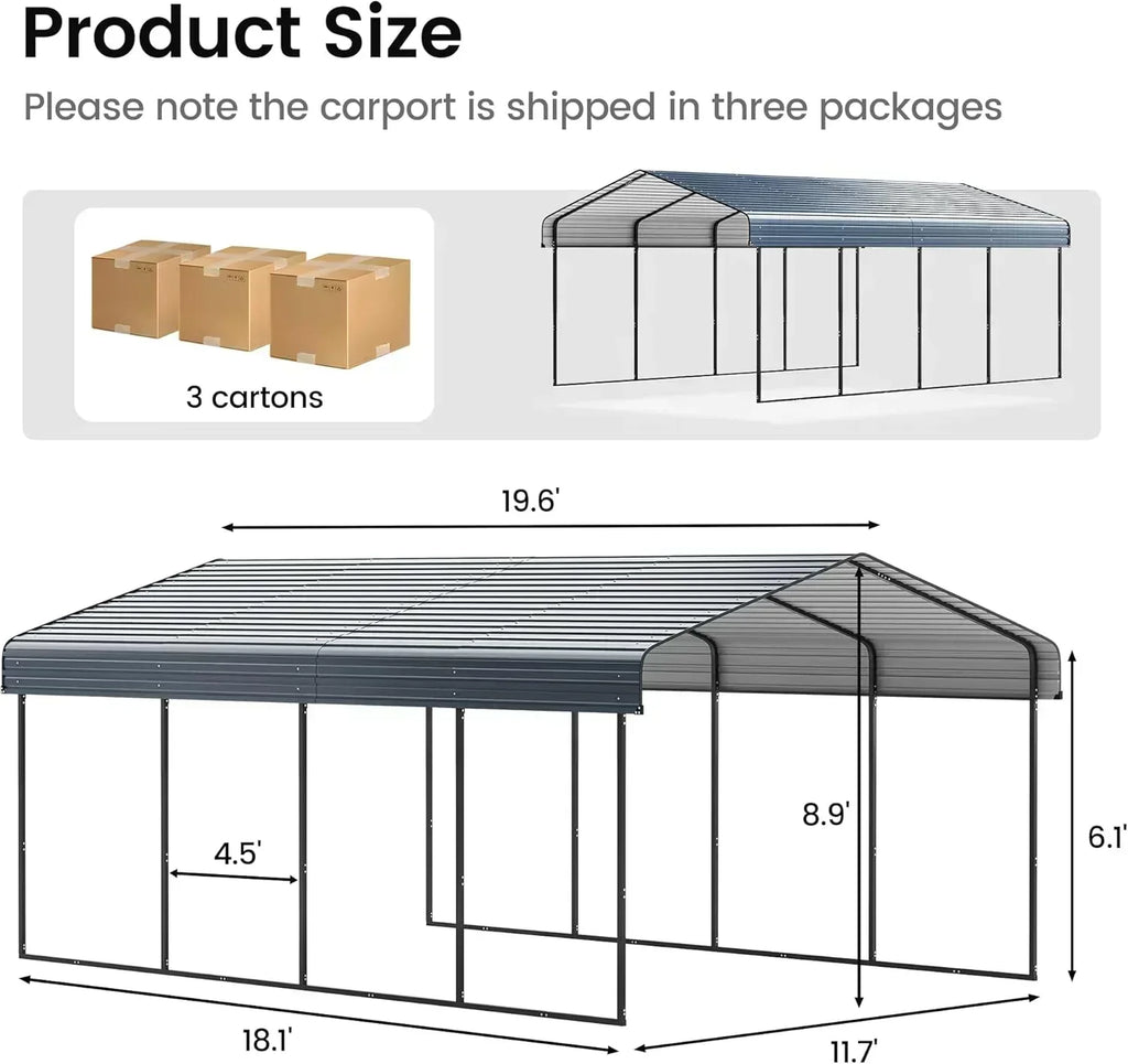 10'x15' Heavy Duty Metal Carport Outdoor Garage Car Shelter Shade with Heavier Frame wourant