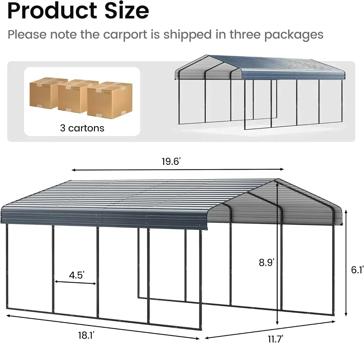 10'x15' Heavy Duty Metal Carport Outdoor Garage Car Shelter Shade with Heavier Frame wourant