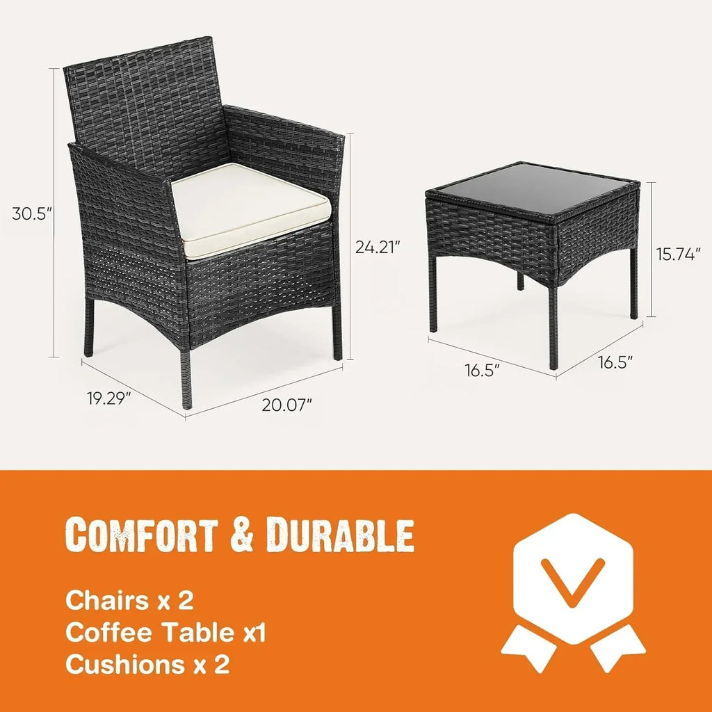 Sweetcripy Patio Furniture Set 3 Pieces Outdoor Furniture with Soft Cushion and Glass Table wourant