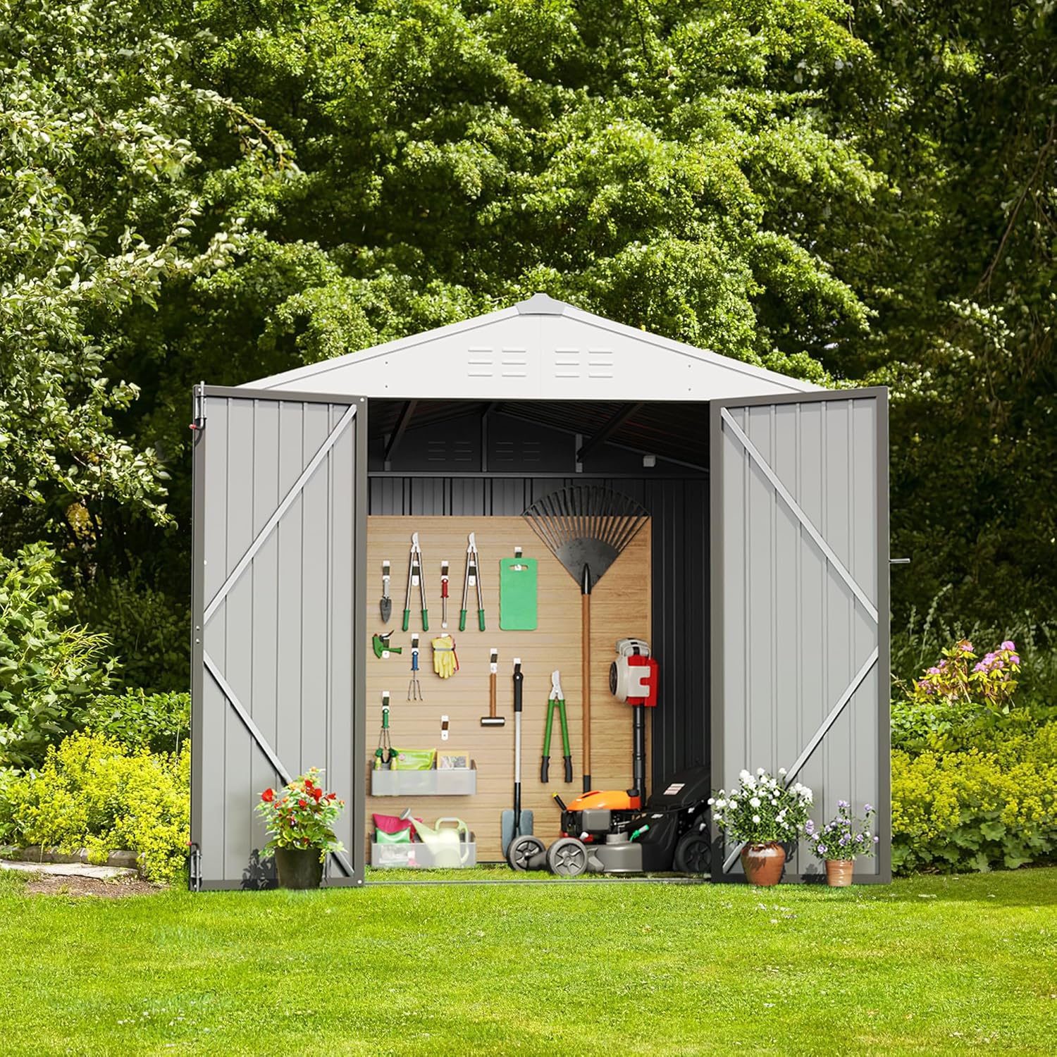 Devoko Outdoor Storage Shed Lockable Metal Garden Shed Steel Anti-Corrosion Storage House wourant