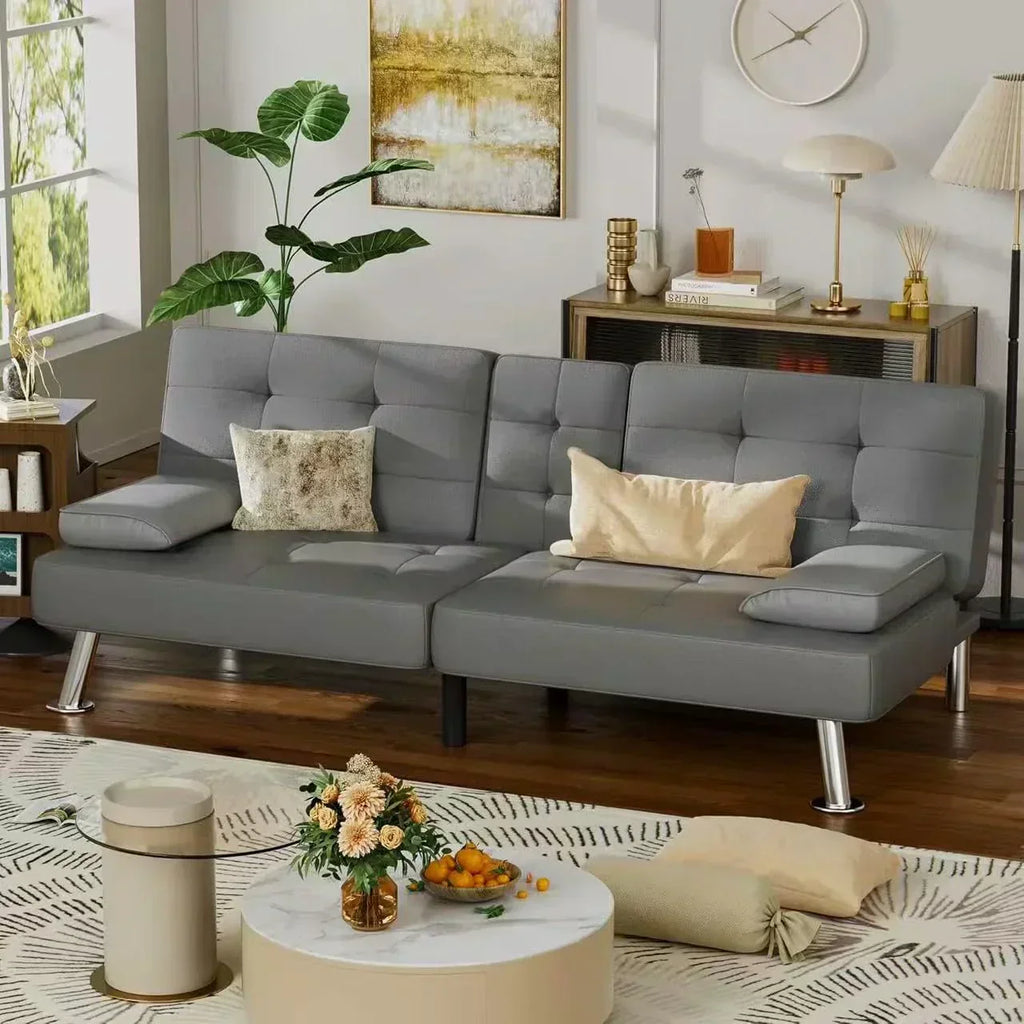 Homall Futon Sofa Bed Leather Futon Couch with Armrests Adjustable Recliner Sleeper Sofa Bed wourant