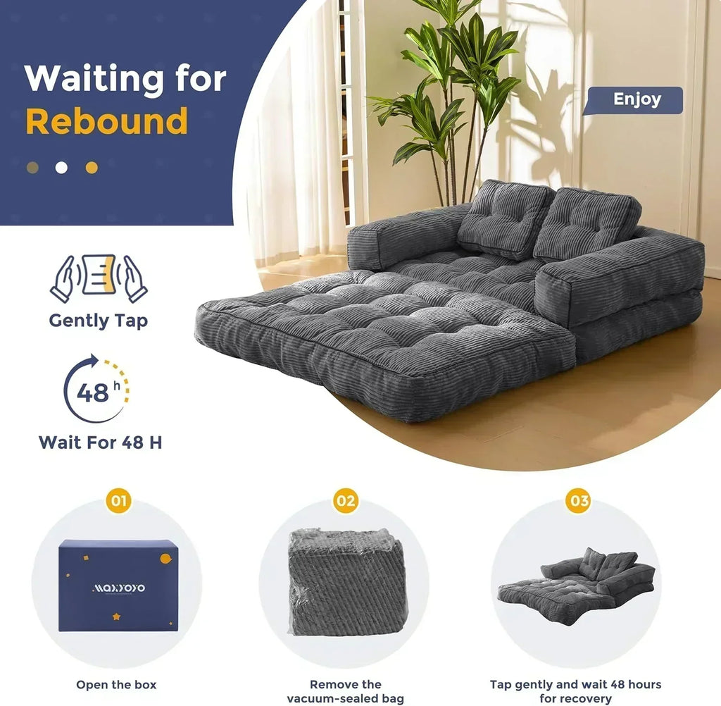 Folding Sofa Bed L-Shaped Convertible Sofa Bed with Armrests and Pillows wourant