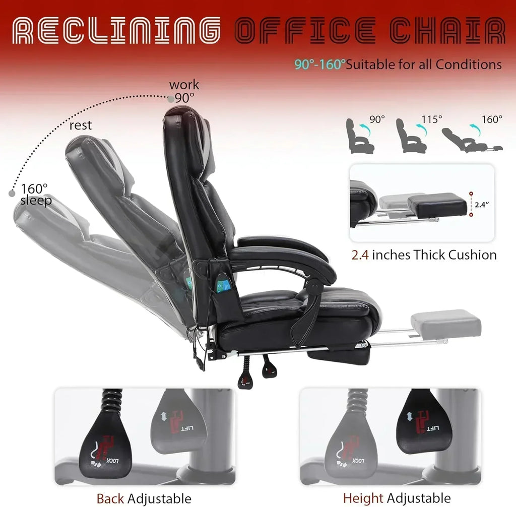 Massage Office Chair with Footrest 6 Point Vibration and Heating Home Office Desk Chair wourant