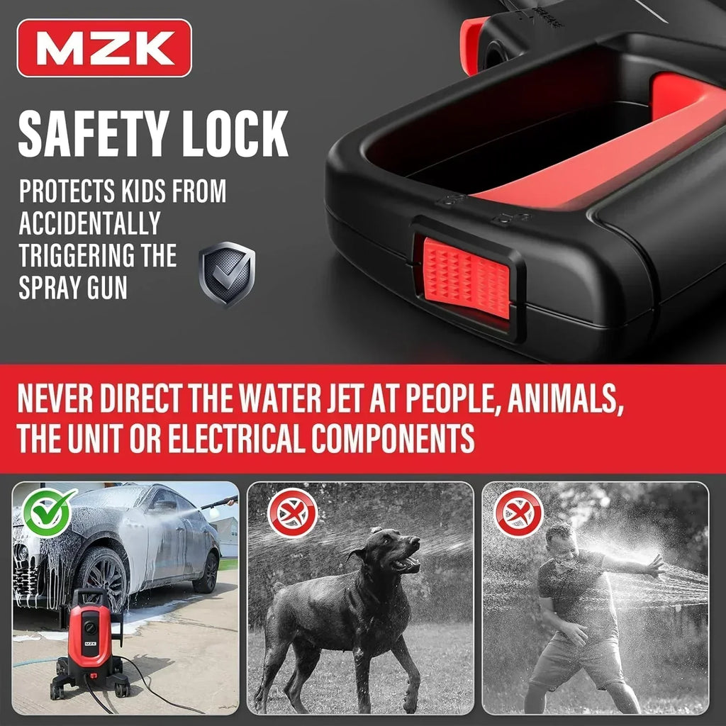 MZK electric high-pressure cleaner with 360° quick-connect nozzle and replaceable foam cannon wourant
