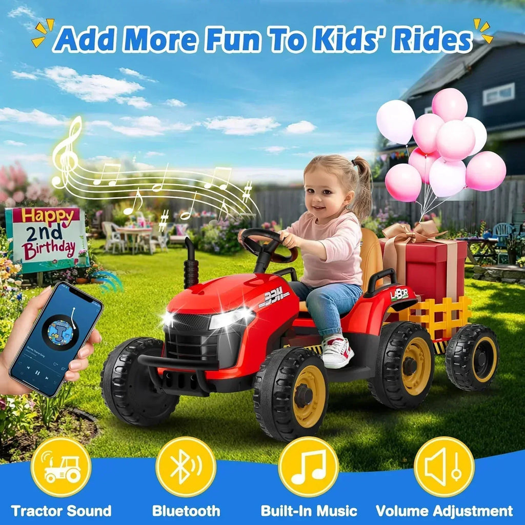 24V Ride On Tractor Tiltable Detachable Trailer 2x65W Motors EVA Tires Remote Control wourant