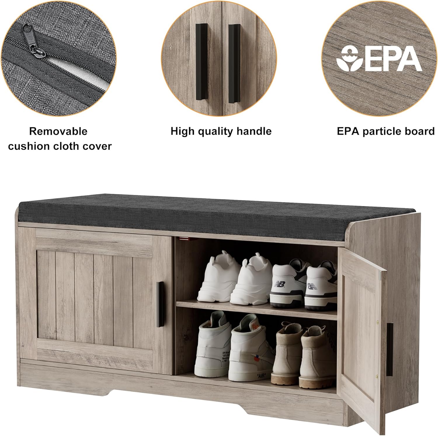 2-Tier Storage Bench Shoe Bench with Thickened Padded Seat Cushion Entryway Bench wourant