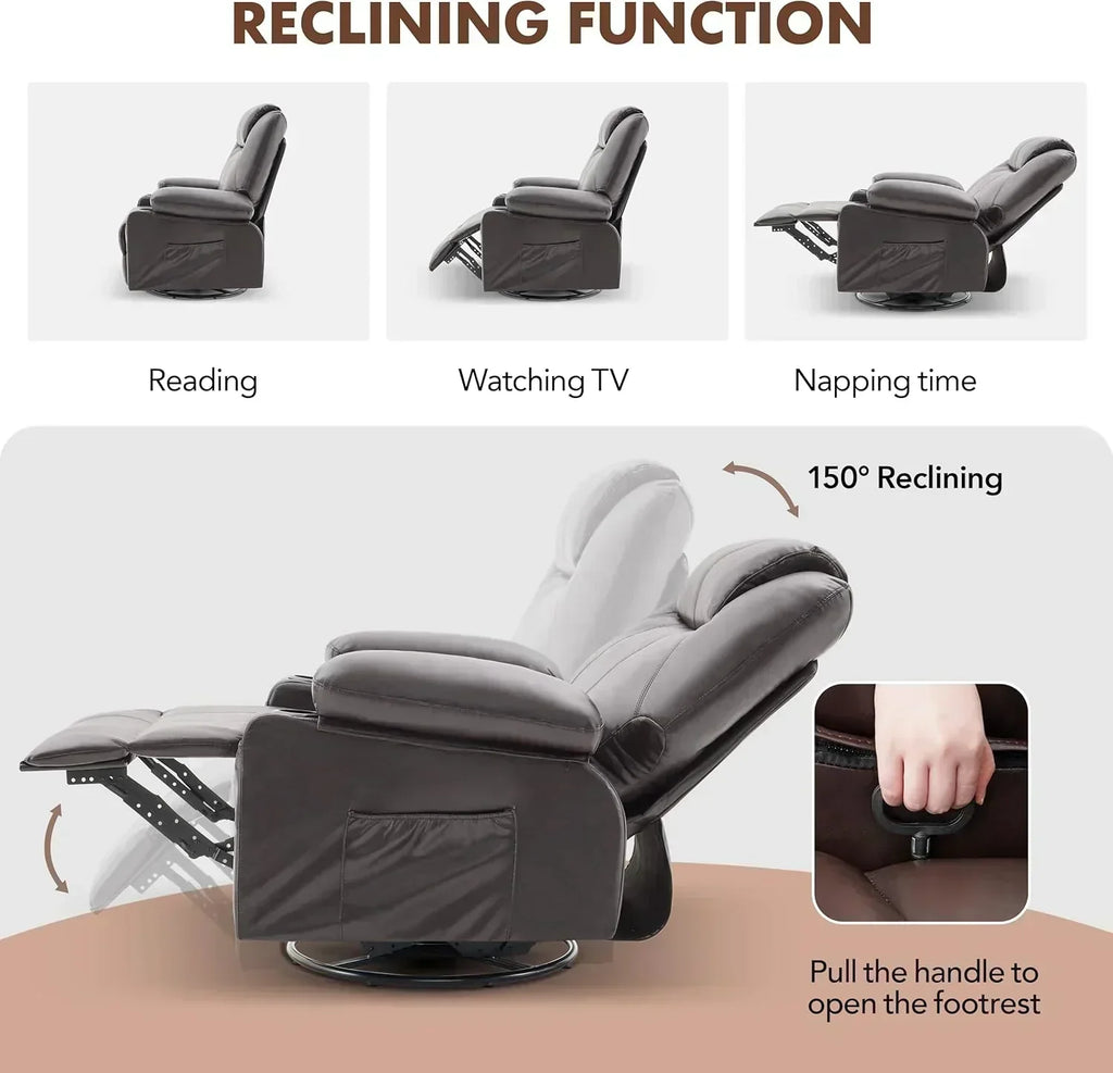 Large Swivel Rocking Recliner with Massage Function 360 Degree Swivel Rocking Single Sofa wourant