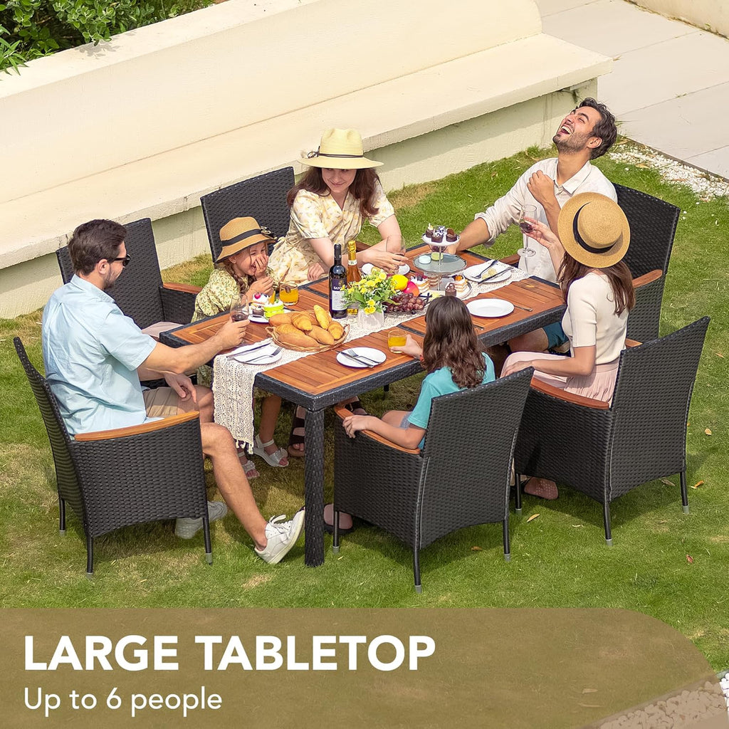 Devoko Dining 7 PCS Furniture Patio Conversation Set with Acacia Wood Table Top Rattan Outdoor wourant
