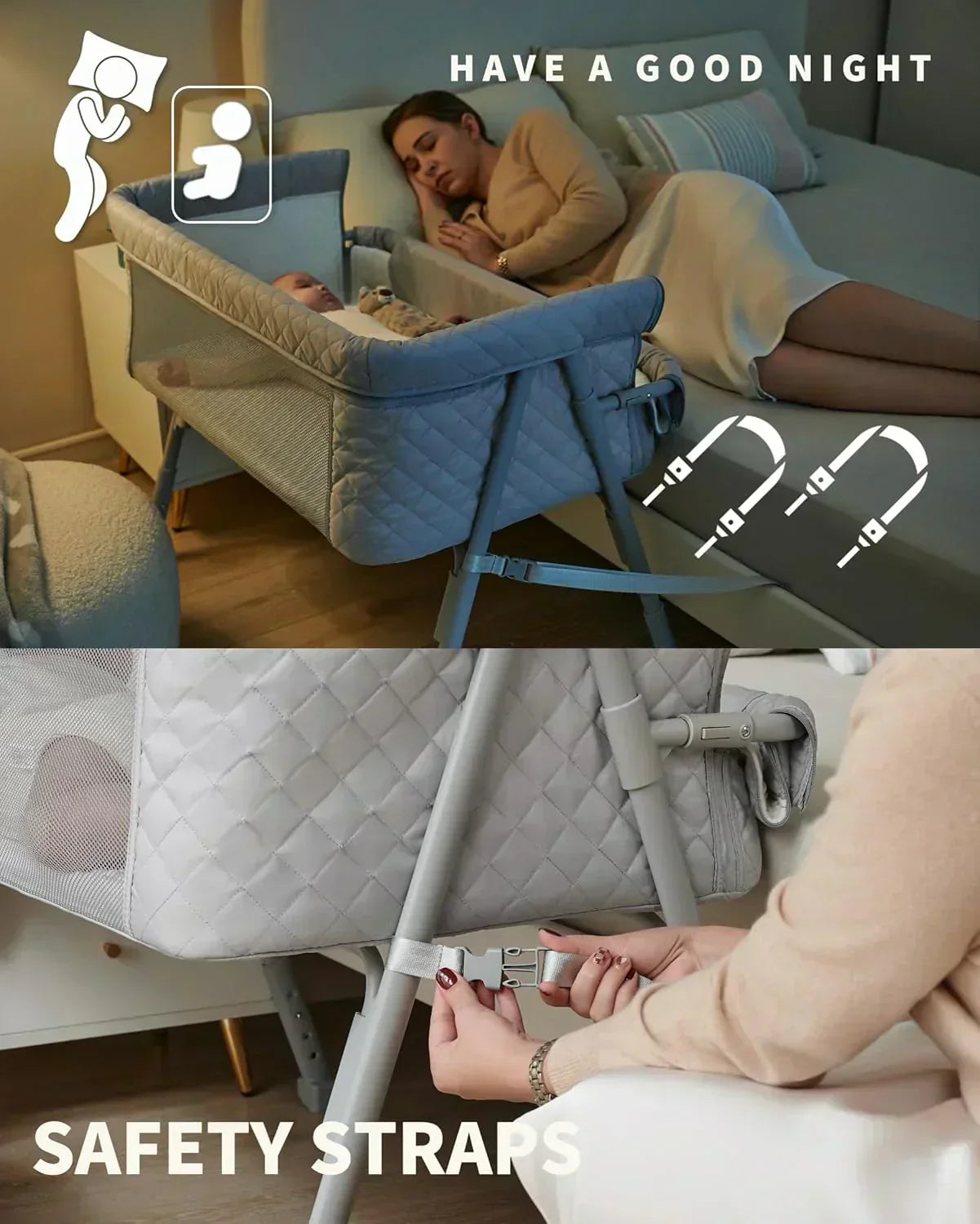 Bassinet Bedside Sleeper Baby Crib for Newborn Baby Bassinets Bedside Sleeper 4 Auto-Lock wourant