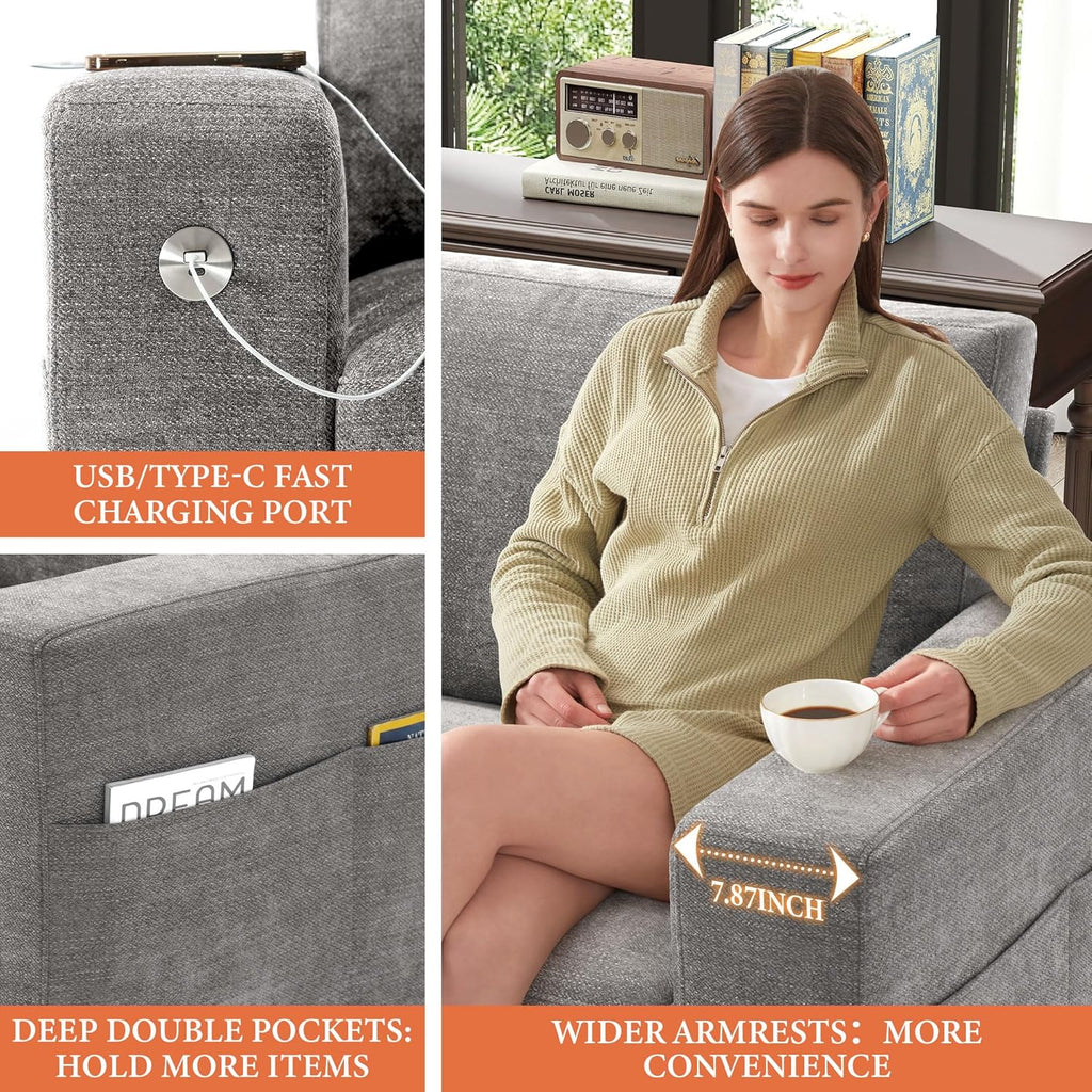 111.4 Inch L Shaped Modern Sofa Modular Cloud Sofa with Ottoman 4 Seater Chenille Deep Seat Sofa wourant