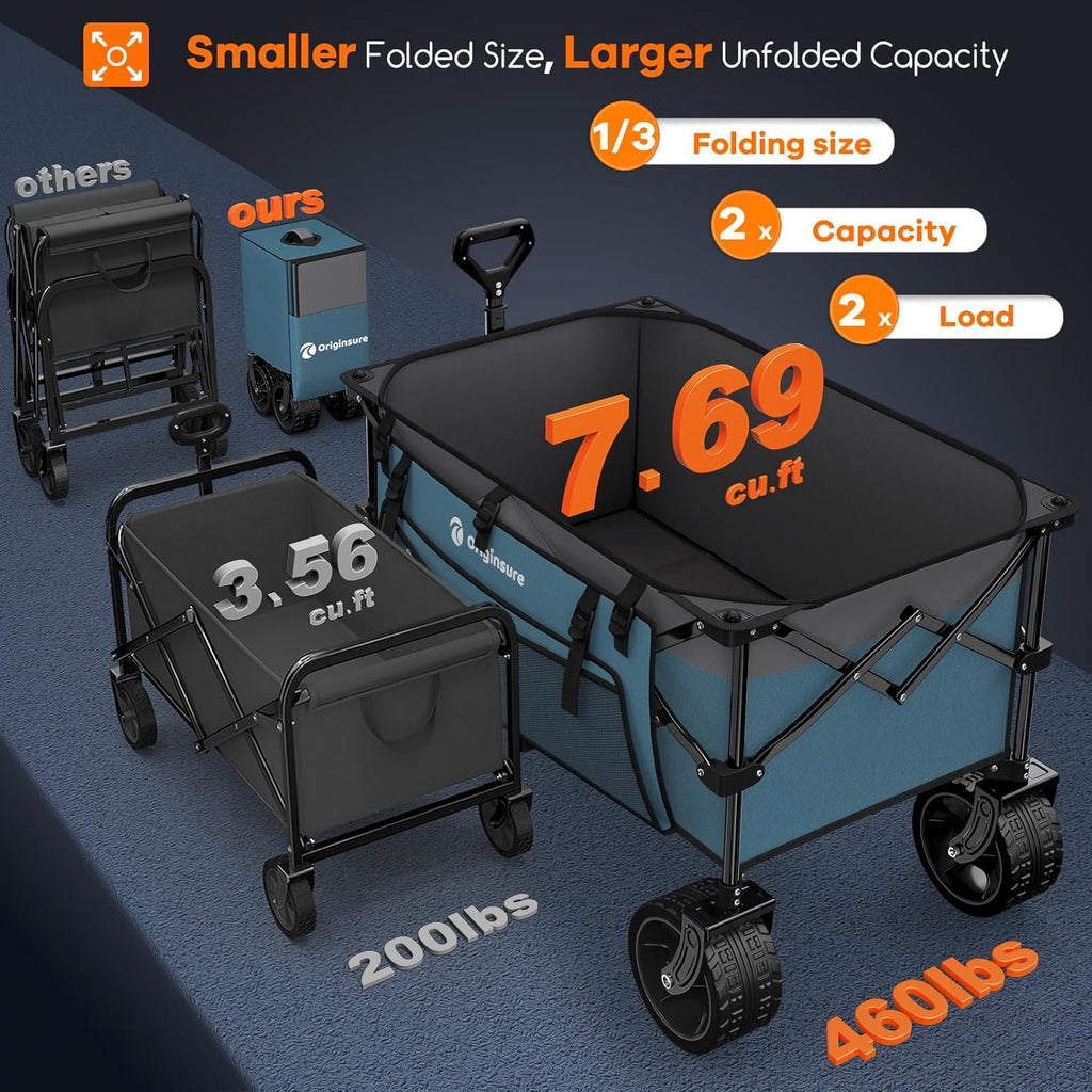 38" long foldable four-wheel stroller 460 lb capacity 220 liter folding beach stroller wourant