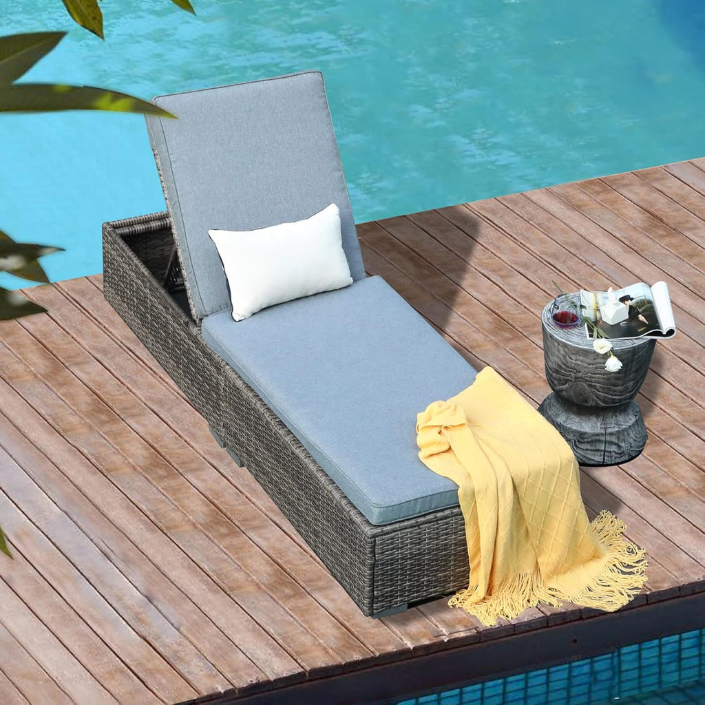 Patiorama Outdoor Patio Lounge Chair Elegant Reclining Adjustable Pool Rattan Chaise Chair wourant