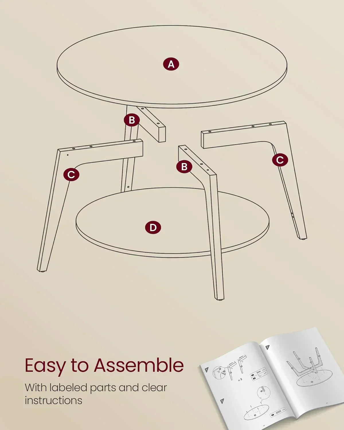 VASAGLE Round Coffee Table 2 Tier Coffee Table with Storage for Living Room 31.5 x 17.7 Inches wourant