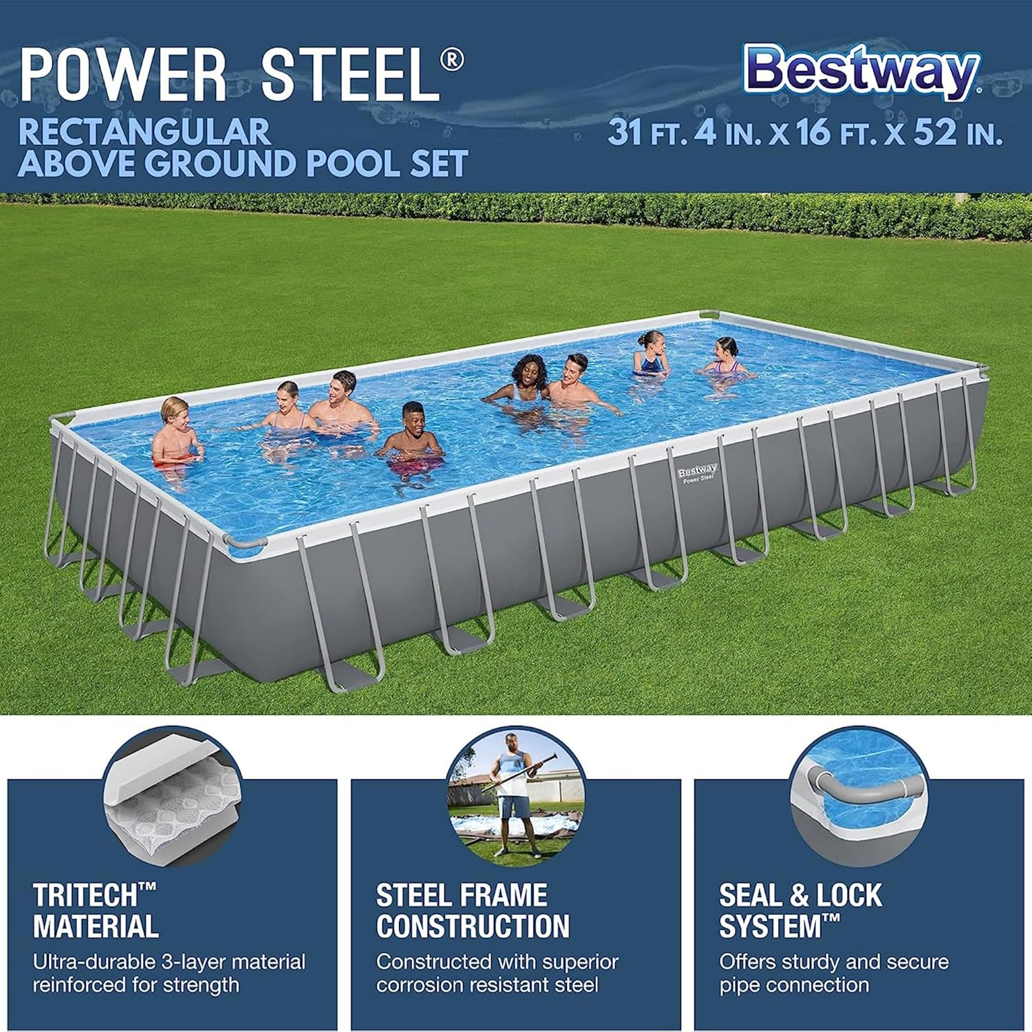 Power Steel 14' x 8'2" x 39.5" Oval Above Ground Pool Set Includes 530gal Filter Pump Ladder wourant