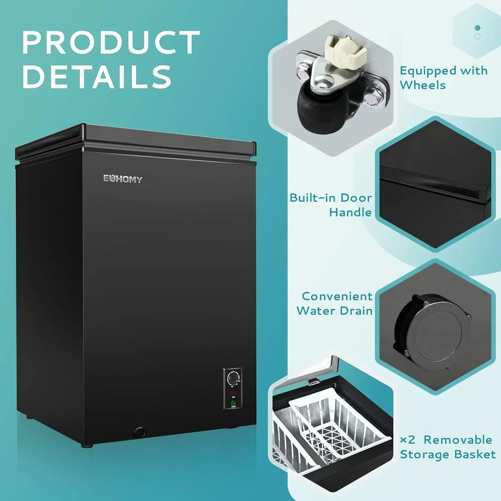EUHOMY 3.5 Cu.Ft Chest Freezer with Removable Basket Small Deep Freezer Adjustable 7 Thermostat wourant