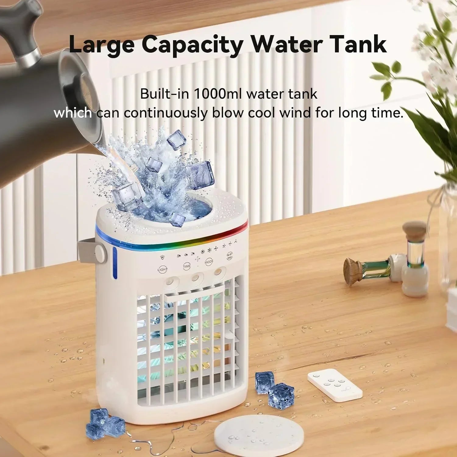 Portable Air Conditioner,Cooling Fan with 3 Speeds 3 Modes 2-8H Timer 1000ml Water Tank wourant