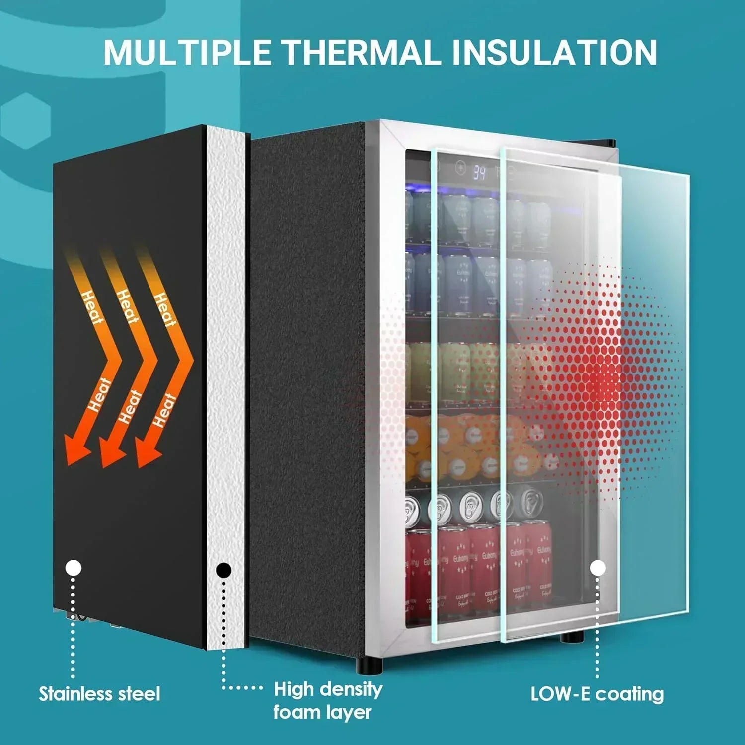 EUHOMY Beverage Refrigerator Cooler 130 Can Mini Fridge with Glass Door Beverage Cooler wourant