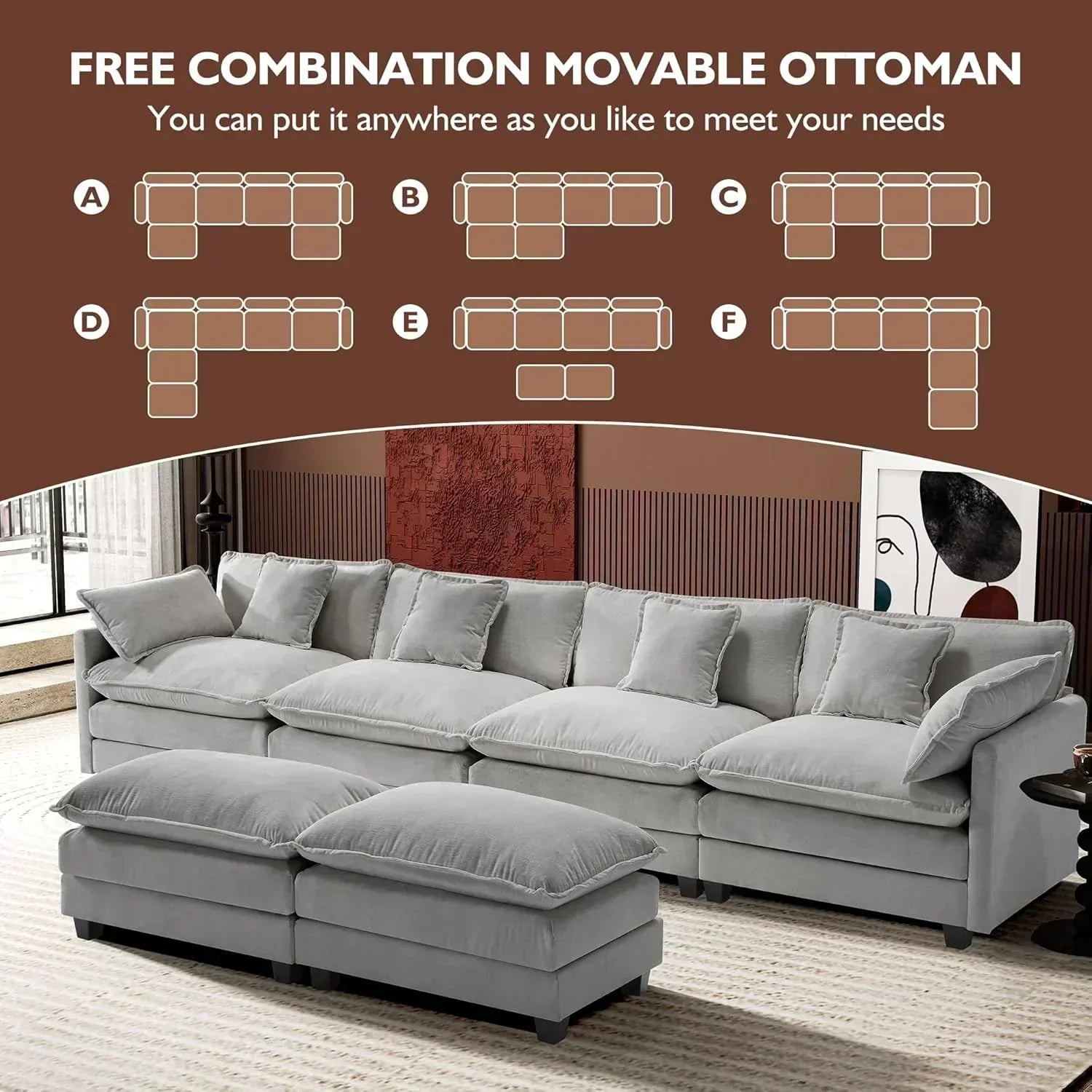 ihanherry 146-inch U-shaped modern sofa modular area cloud sofa wourant