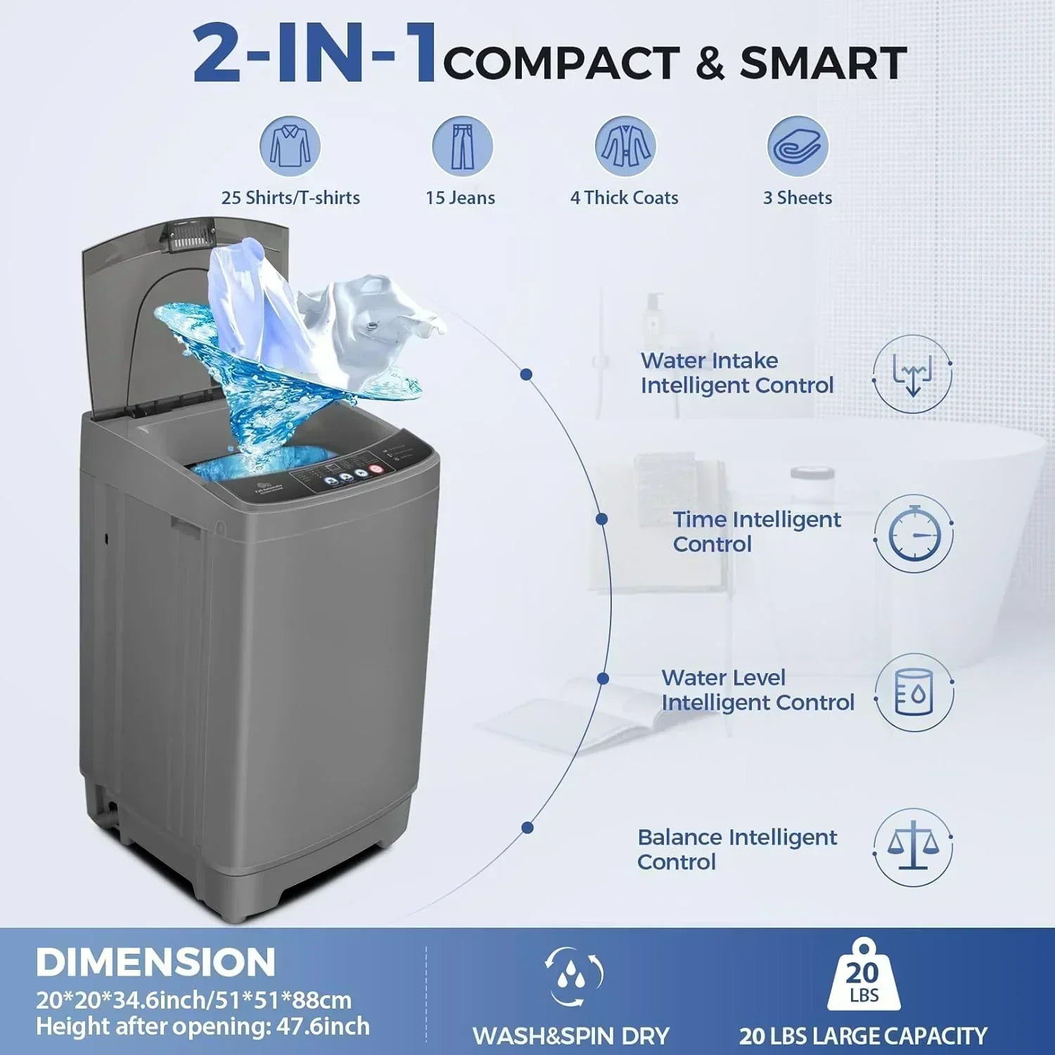 Nictemaw Portable Washing Machine 20Lbs Capacity Full-Automatic Portable Washer Machine wourant
