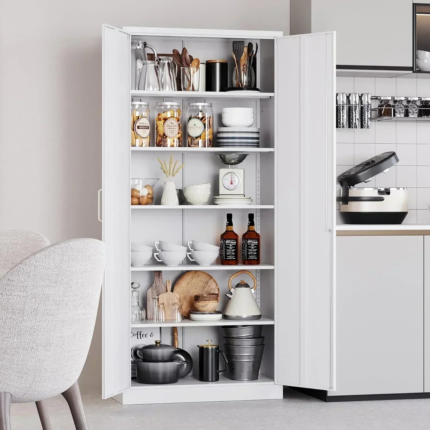 Metal Storage Cabinet with 2 Doors and 6 Shelves Black Metal Cabinet Garage Storage Cabinet wourant