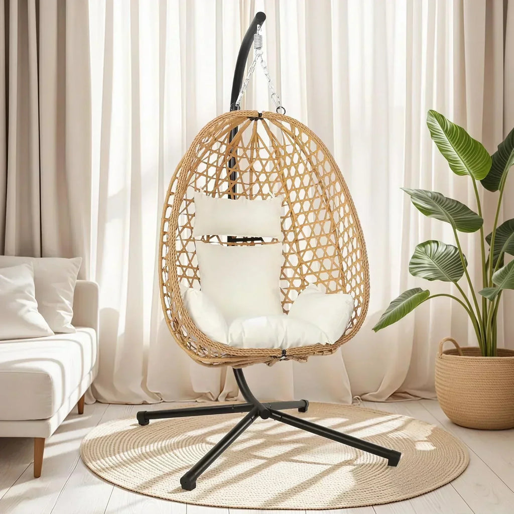 Egg Chair with Stand Patio Wicker Hanging Chair Hammock Swing Chair 350LBS Capacity for Bedroom wourant