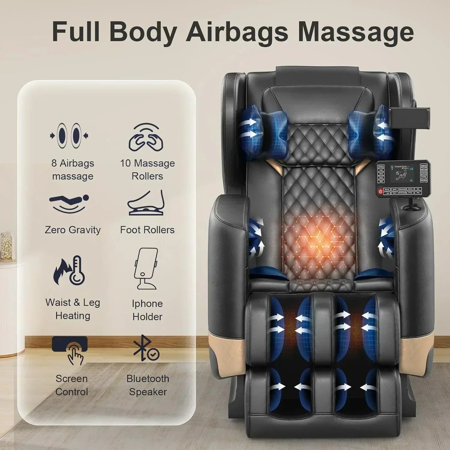2025 Massage Chair Full Body Zero Gravity Massage Chair with 10 Fix Rollers Heating wourant