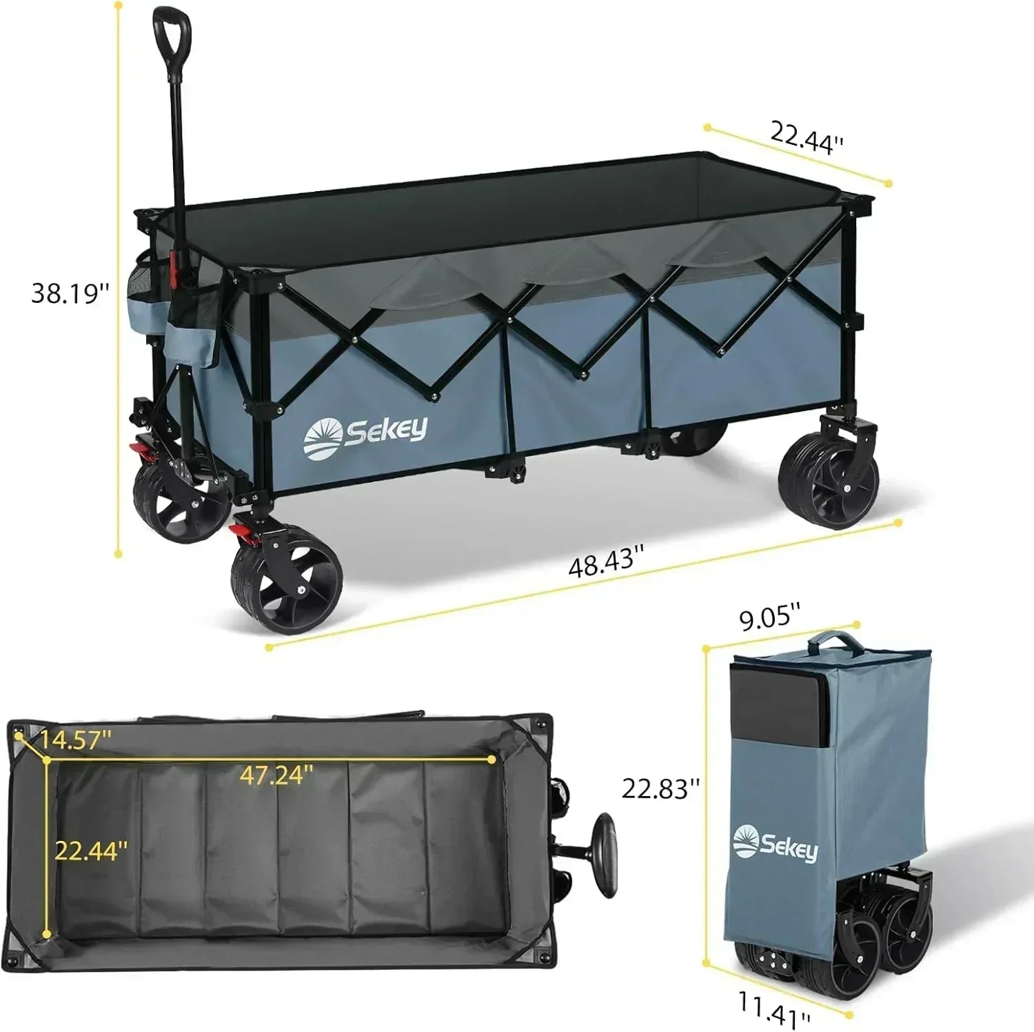 Sekey 48 Inch Long Foldable Extended Travel Cart 440 Lbs Folding Multi-Purpose Garden Cart wourant