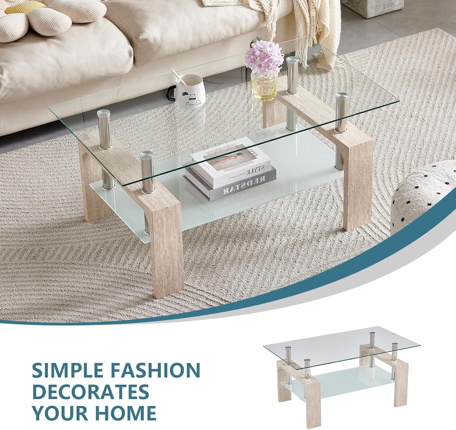 Living Room Rectangle Coffee Table Tea Table Suitable for Waiting Room Modern Side Coffee Table wourant