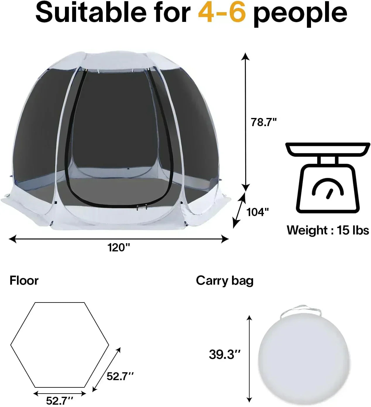 Screen gazebo sleeps 6-10-15 people Igloo-style canopy tent mosquito net on the sides Perfect wourant