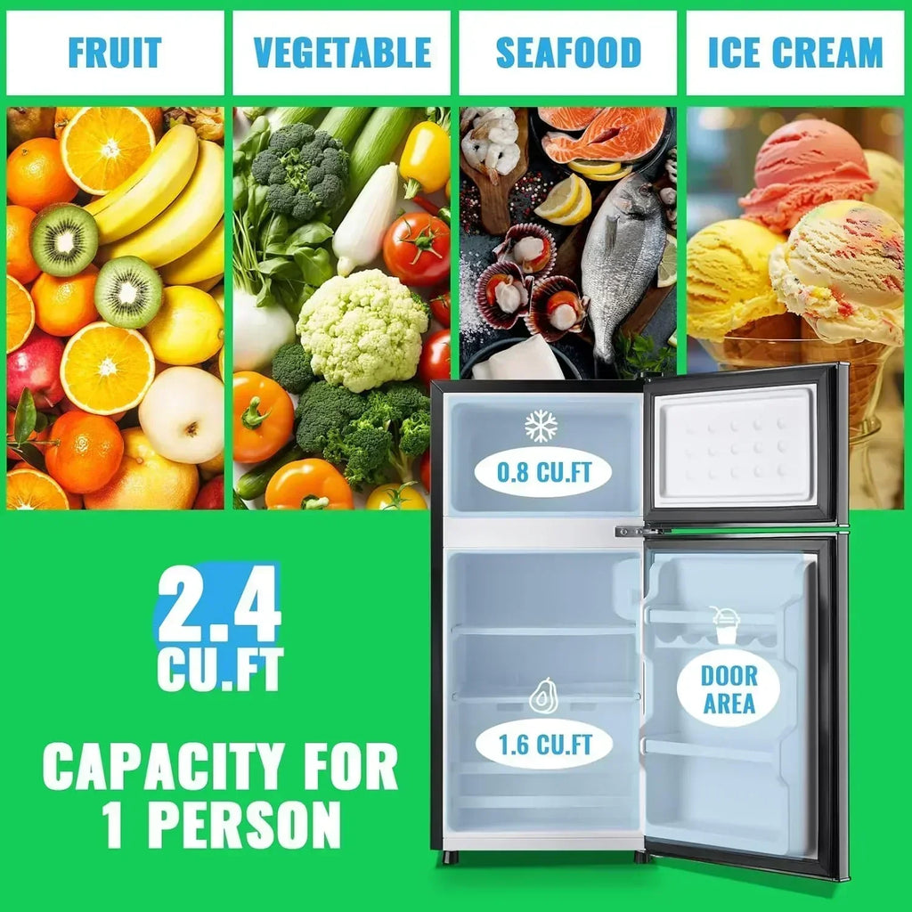 2.4 Cu.Ft Mini Fridge with Freezer Double Door Small Tiny Size Refrigerator with 7 Control Knob wourant