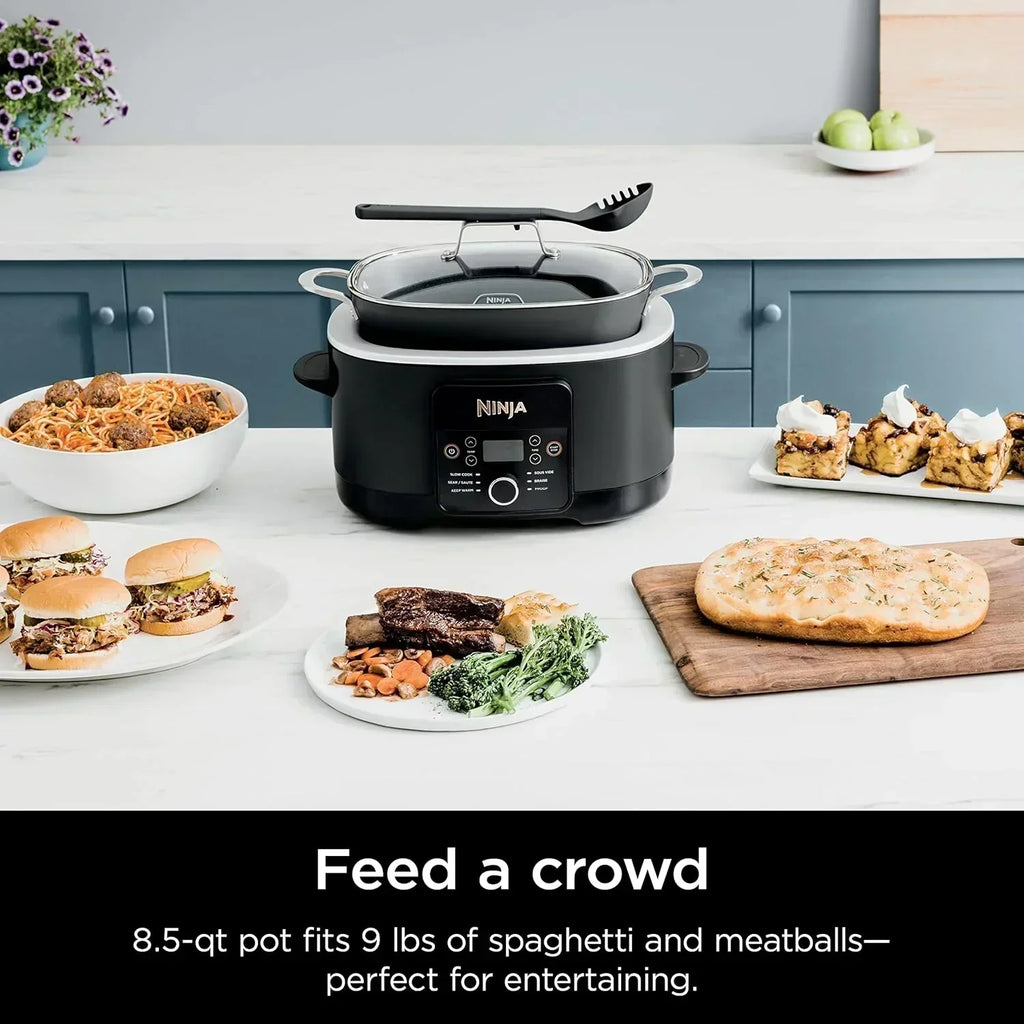 Ninja Slow Cooker 8.5 Quart Multi Cooker with Dutch oven steamer glass lid with integrated spoon wourant