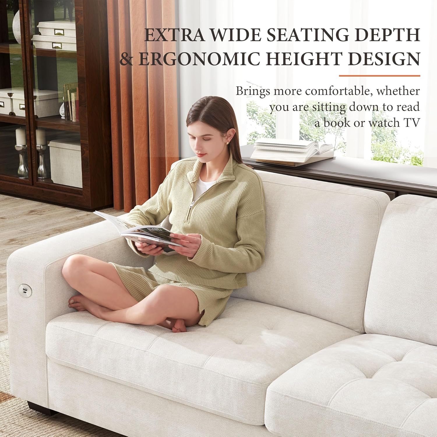 111.4 Inch L Shaped Modern Sofa Modular Cloud Sofa with Ottoman 4 Seater Chenille Deep Seat Sofa wourant