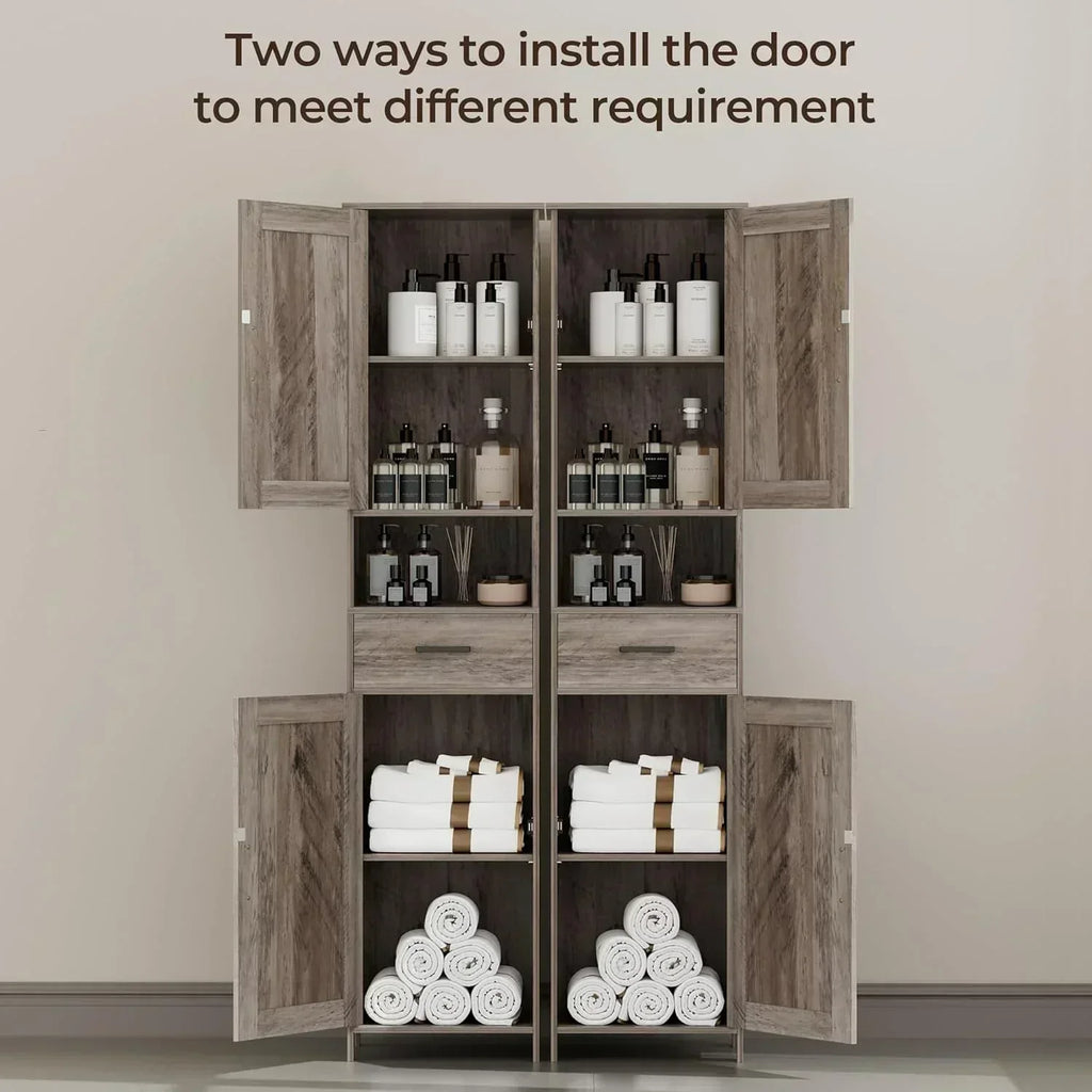 Homhedy 67" H Tall Bathroom Storage Cabinet with 2 Barn Doors and 1 Drawer Narrow Storage Unit wourant