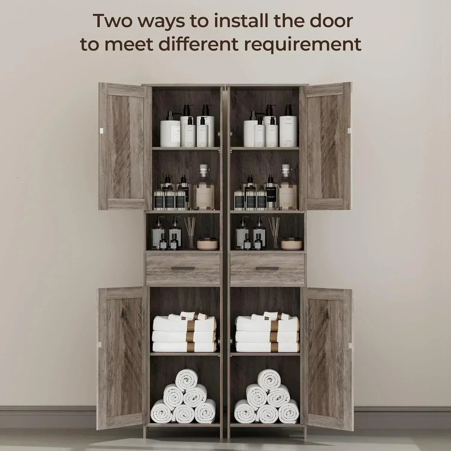 Homhedy 67" H Tall Bathroom Storage Cabinet with 2 Barn Doors and 1 Drawer Narrow Storage Unit wourant