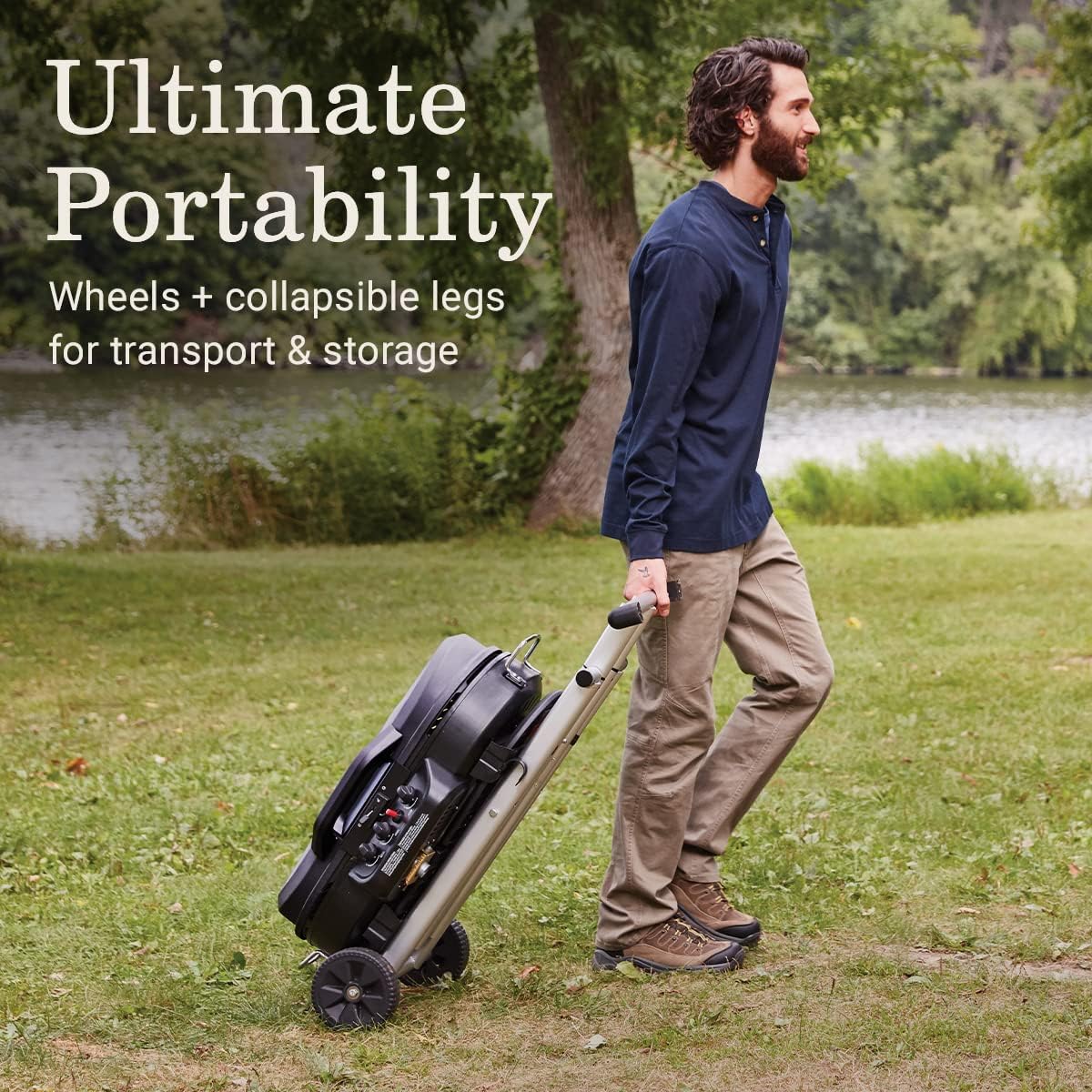 RoadTrip 285 Portable Stand-Up Propane Grill with 3 Adjustable Burners Instastart Ignition 20,000 BTUs wourant