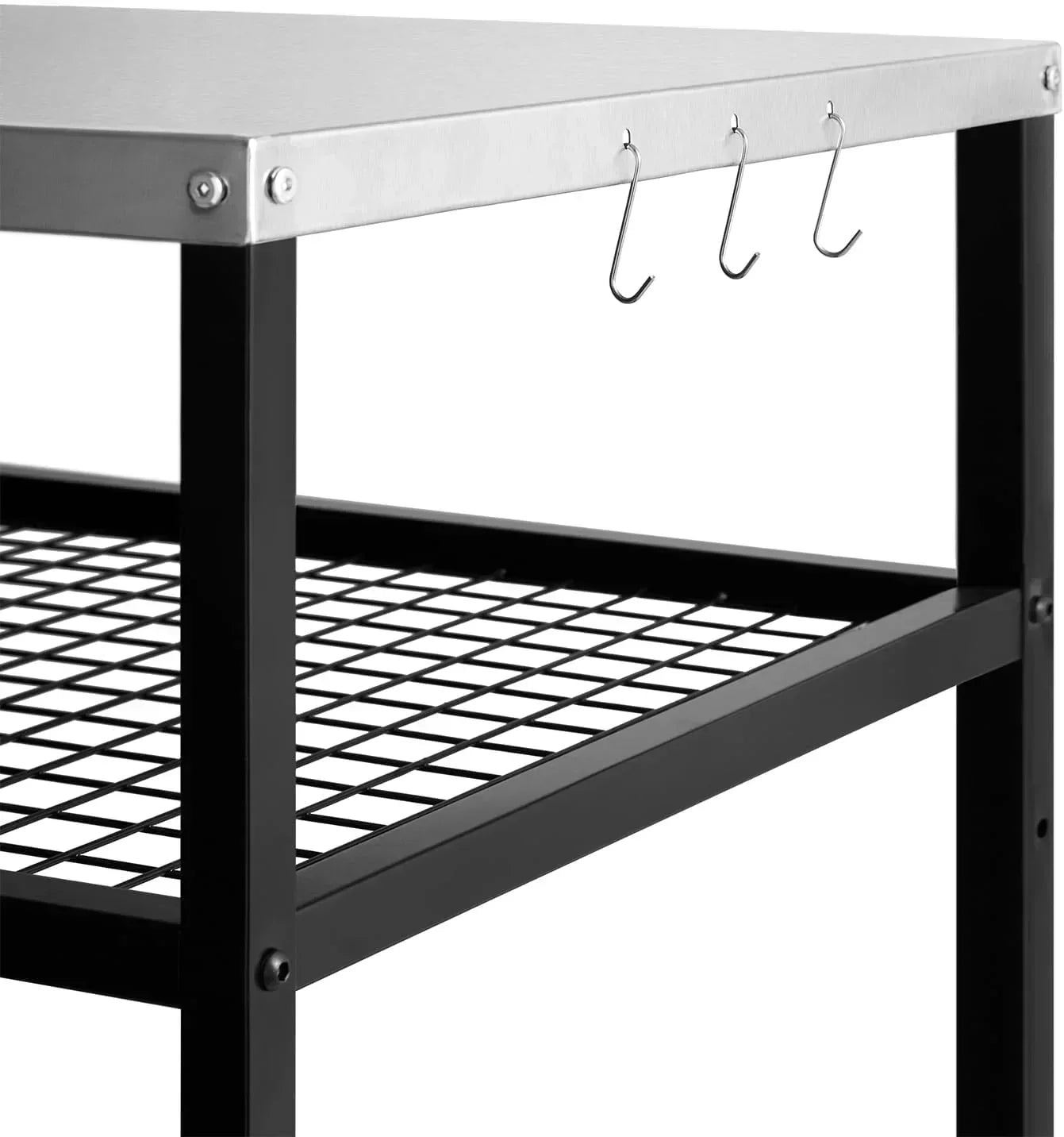 Stainless Steel Outdoor Grill Cart Pizza Oven Stand Trolley Table with Wheels Three-Shelf wourant