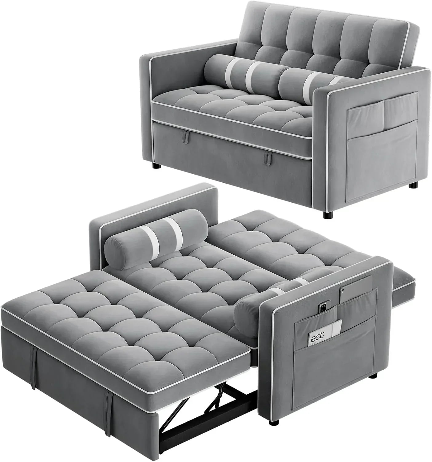 Pipishell 3 in 1 Convertible Sleeper Sofa Bed Pull Out Couch for Living Room USB Ports Side Pockets wourant
