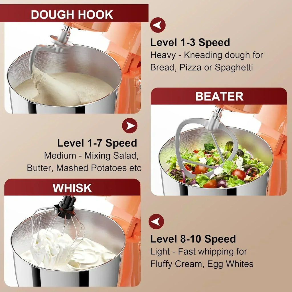 10-Speed Stand Mixer with 8-in-1 Splash Guard Tilt Head 6-Quart Stainless Steel Bowl wourant