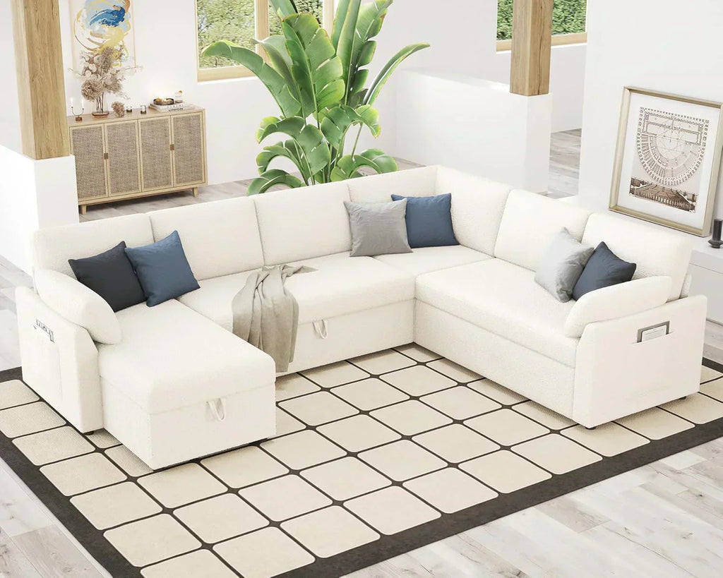 VanAcc Sofa Bed Sleeper Sofa with Storage Chaise 2 in 1 Pull Out Couch Living Room wourant