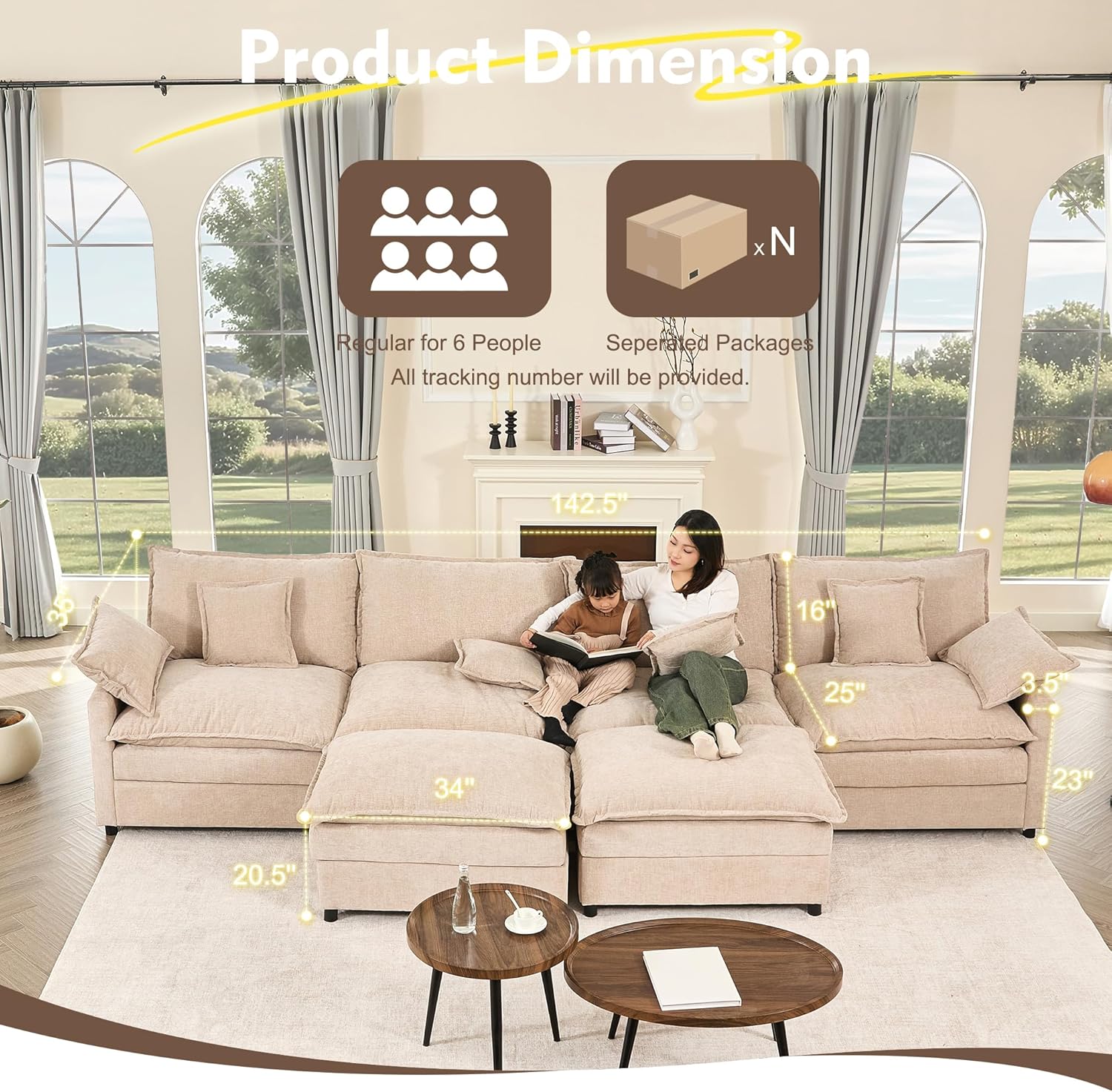 108" U-shaped sofa modular sofa three-seater comfortable cloud sofa wourant
