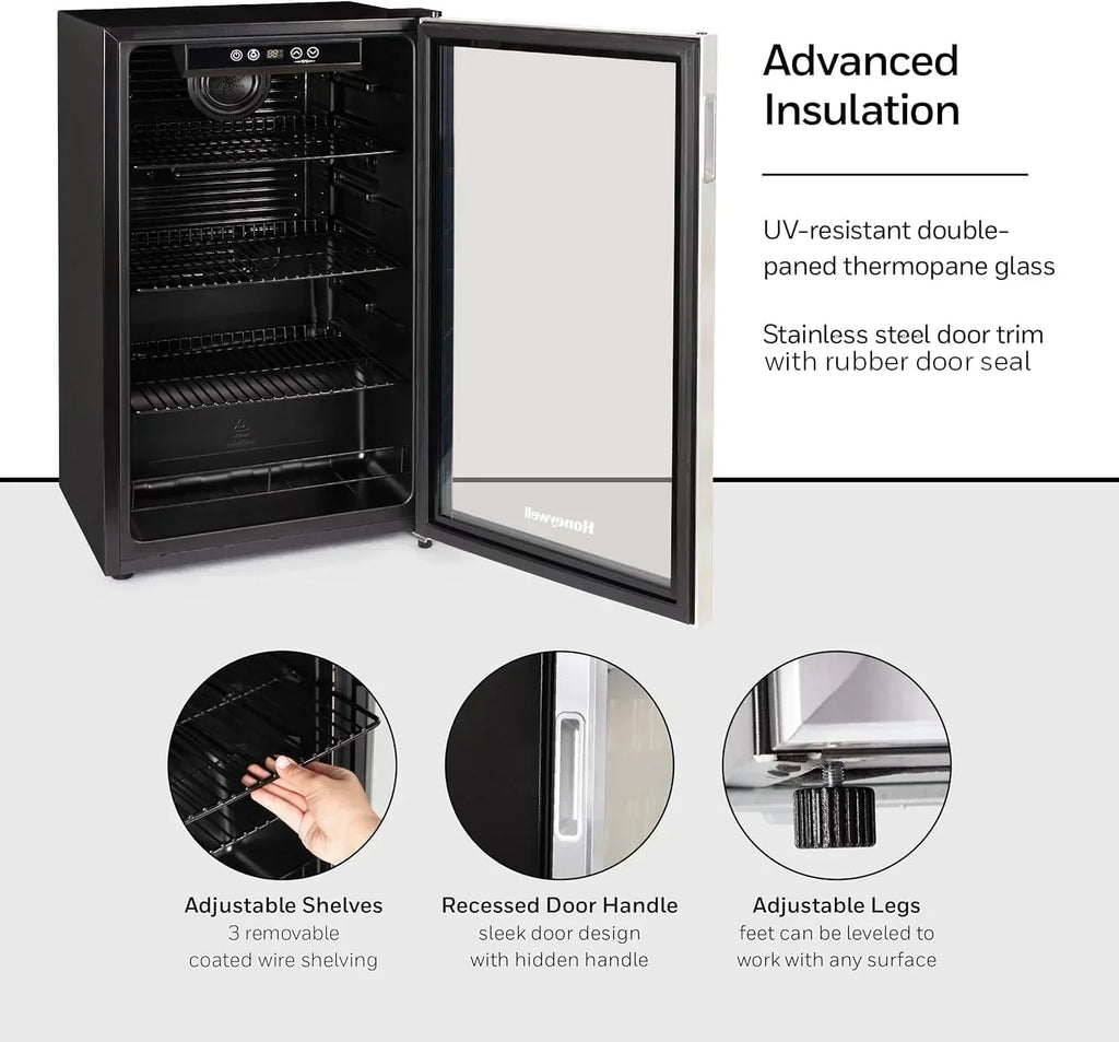 Honeywell Beverage Refrigerator and Cooler 115 Can Mini Fridge with Glass Door for Soda Beer wourant