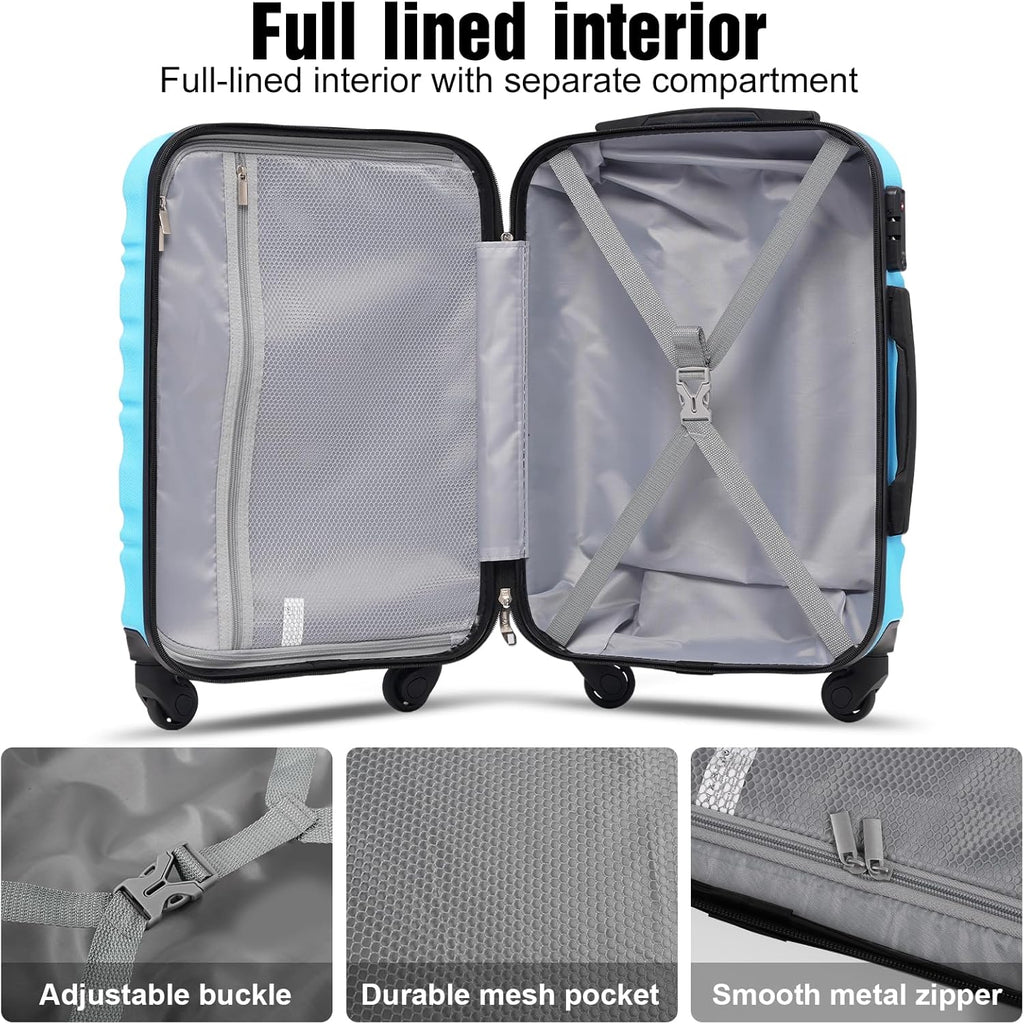 LONG VACATION 6 Piece Luggage Set Carry on Suitcase with ABS+PC hardshell Spinner Wheels wourant